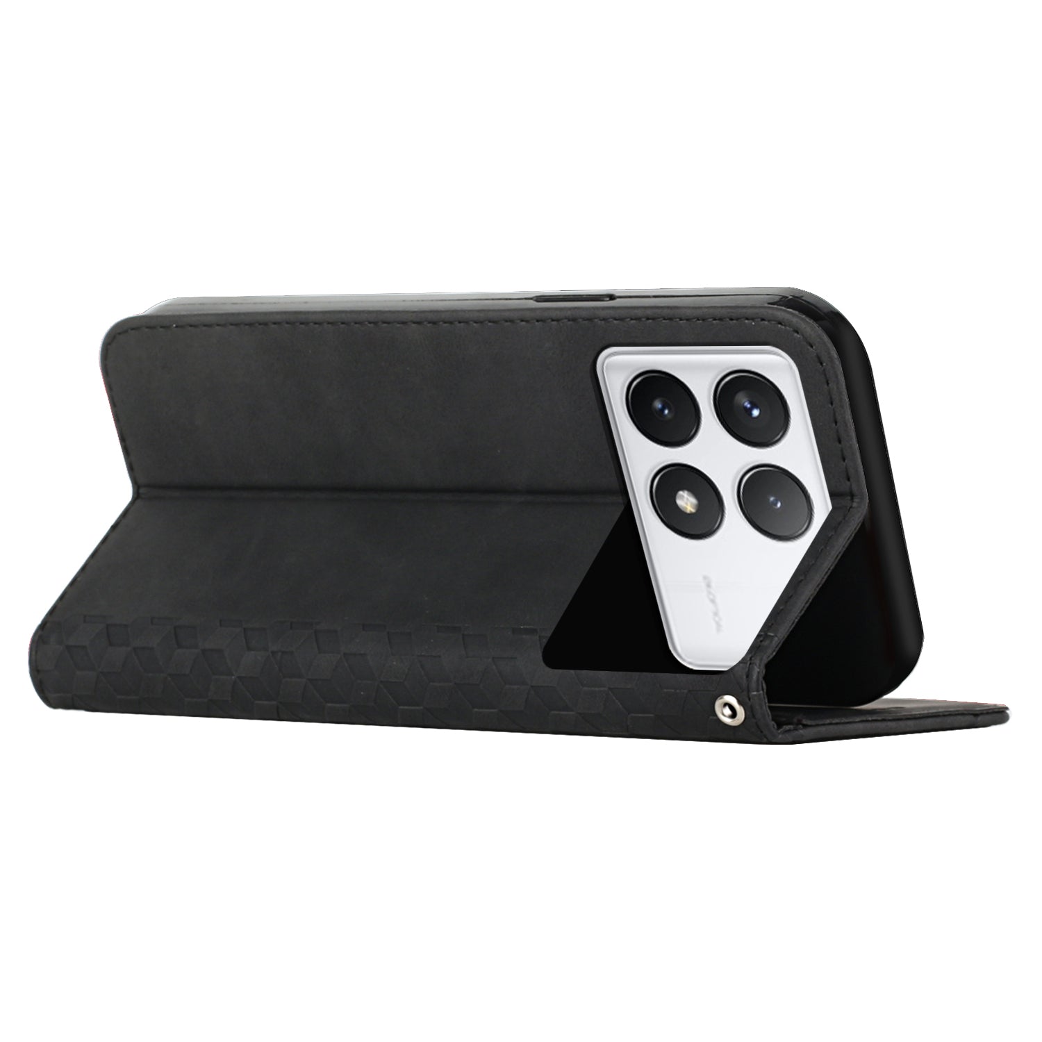 For Xiaomi Redmi K70E 5G / Poco X6 Pro 5G Imprinted Magnetic Phone Case PU Leather Phone Stand Cover - Black