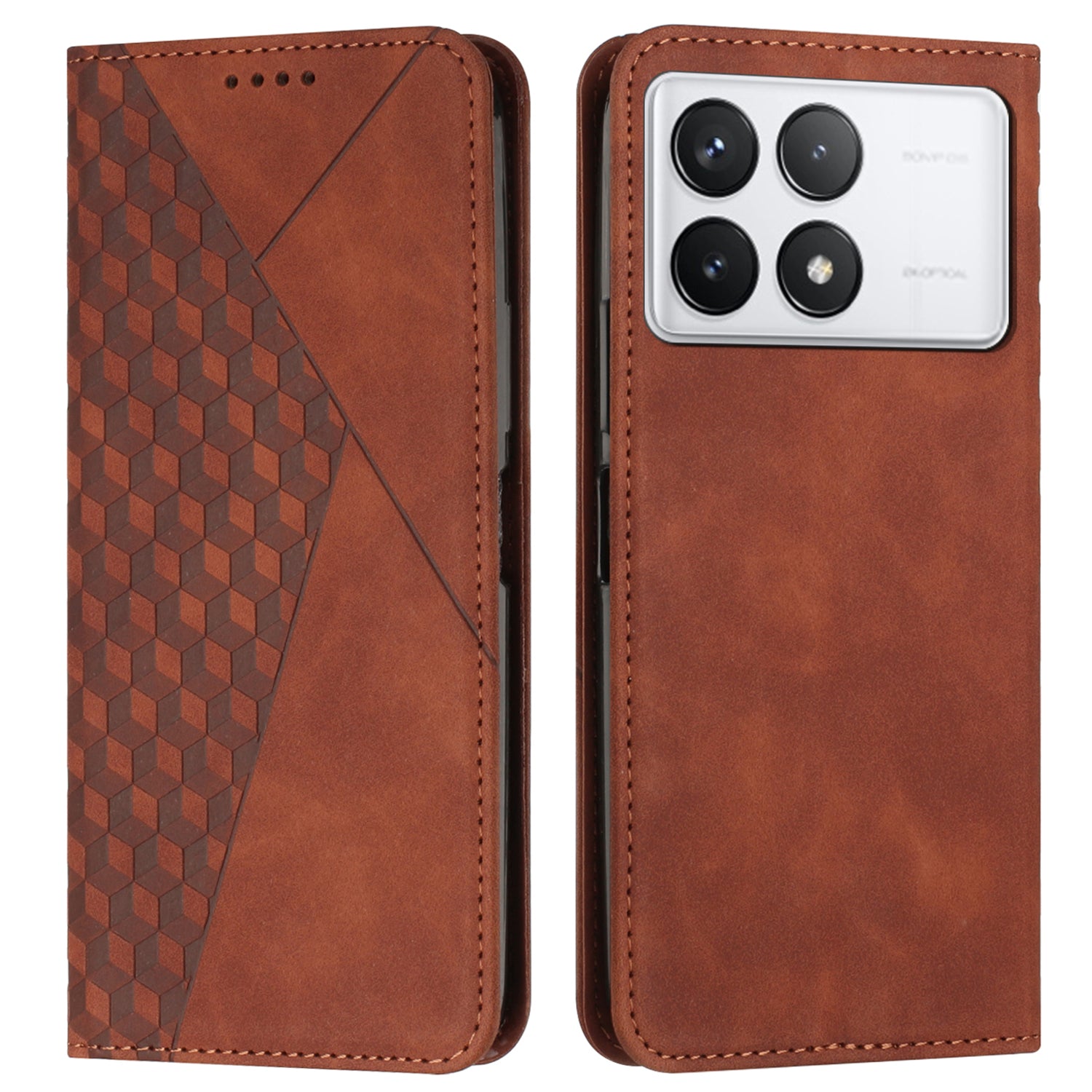 For Xiaomi Redmi K70 Pro 5G / K70 5G TPU+PU Leather Imprinted Dustproof Case Phone Stand Cover - Brown