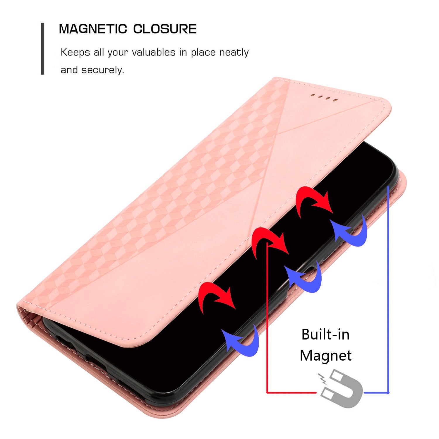 For Oppo A58 5G / A58x 5G / A78 5G / A1 5G / A1x 5G / A2x 5G Case PU Leather Magnetic Absorption Phone Cover - Rose Gold
