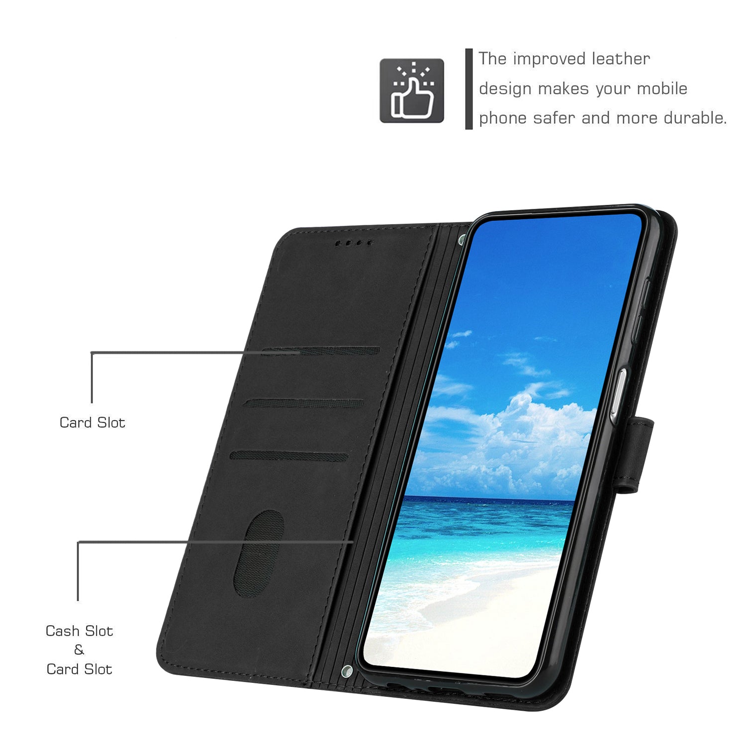 For Samsung Galaxy A35 5G Skin-touch PU Leather+TPU Wallet Cover Magnetic Cell Phone Case - Black
