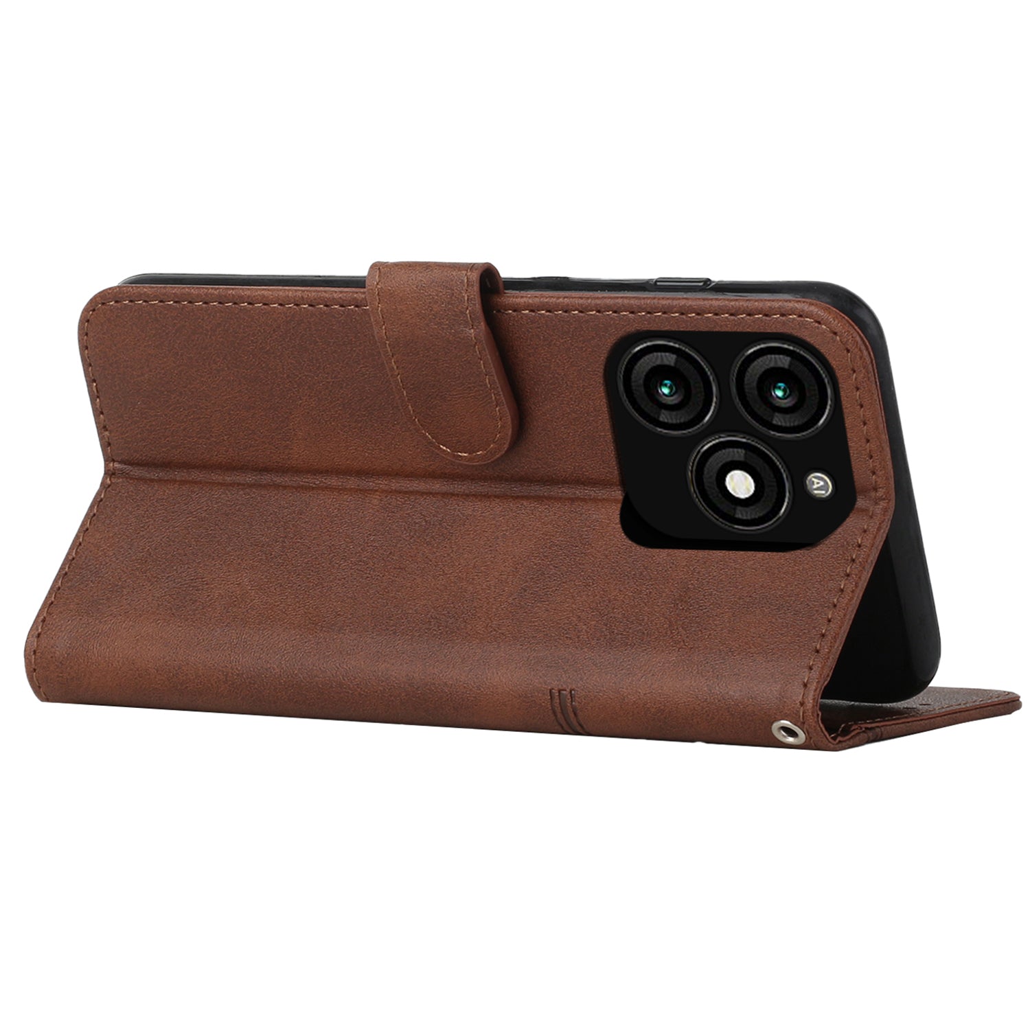 Leather Wallet Case for Transsion itel A70 Phone Stand Cover Calf Texture - Brown