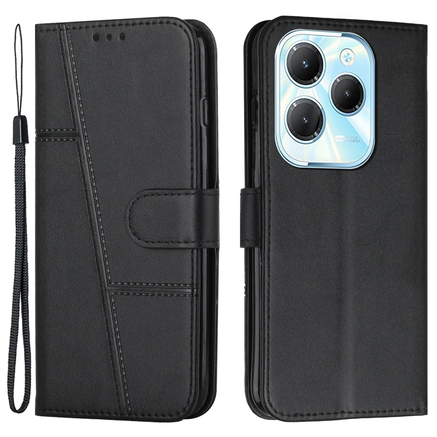 For Transsion Infinix Hot 40 / Hot 40 Pro Phone Case Wallet Stand Cover Calf Texture - Black