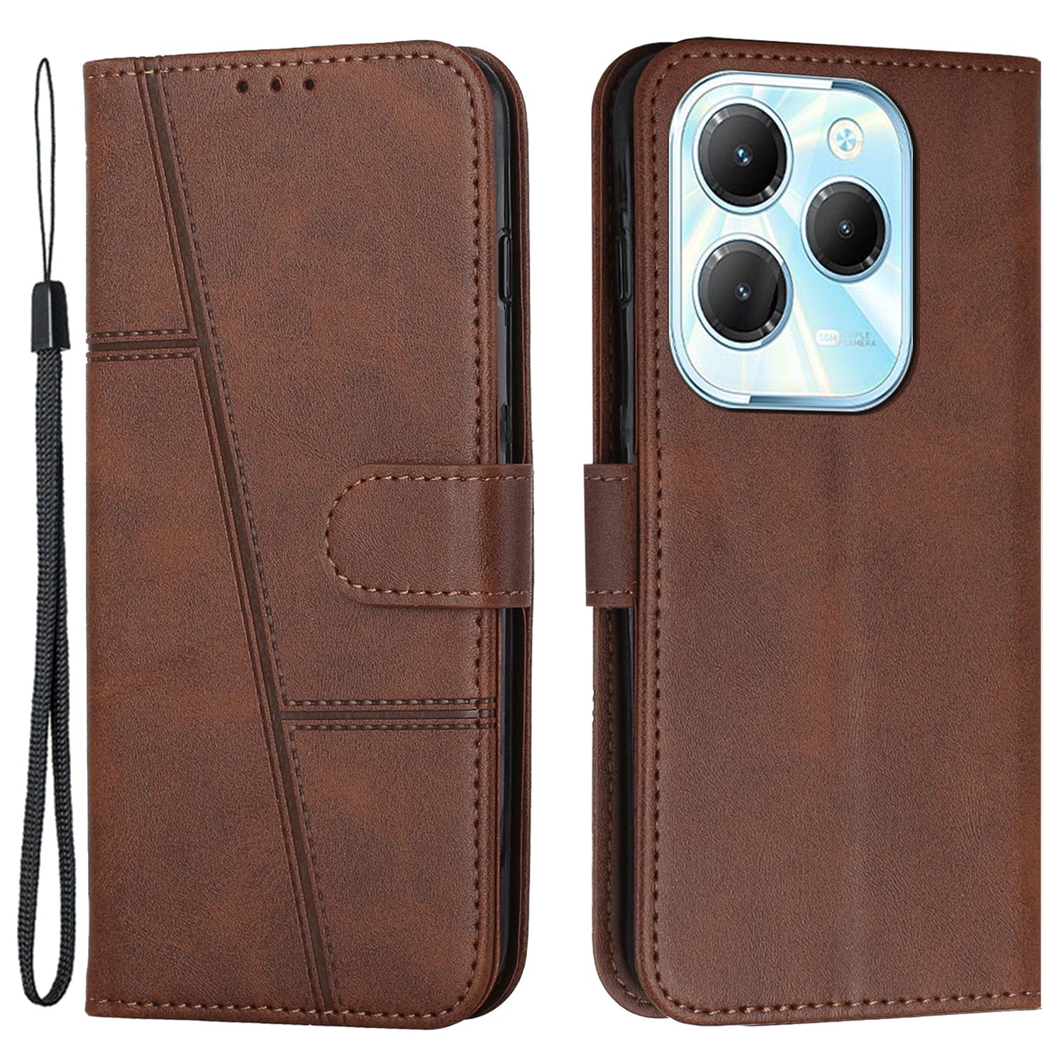 For Transsion Infinix Hot 40 / Hot 40 Pro Phone Case Wallet Stand Cover Calf Texture - Black