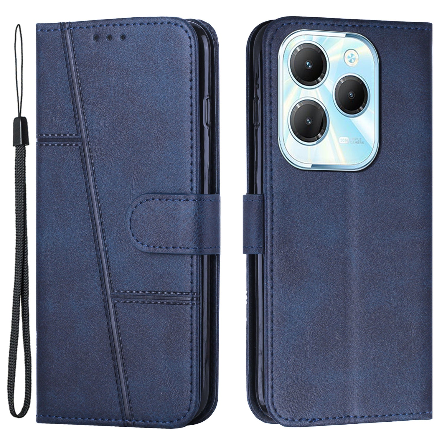 For Transsion Infinix Hot 40 / Hot 40 Pro Phone Case Wallet Stand Cover Calf Texture - Black