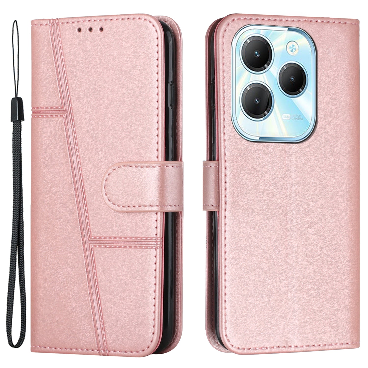 For Transsion Infinix Hot 40 / Hot 40 Pro Phone Case Wallet Stand Cover Calf Texture - Black