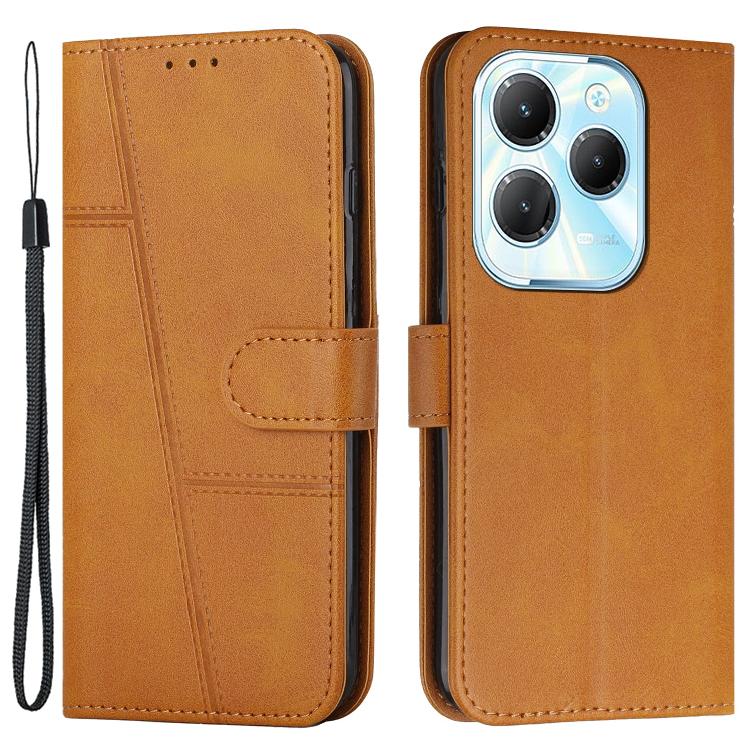 For Transsion Infinix Hot 40 / Hot 40 Pro Phone Case Wallet Stand Cover Calf Texture - Black