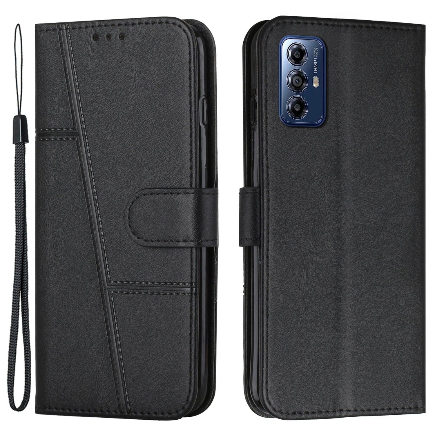 For Motorola Moto G Play (2024) 4G Wallet Case Leather Phone Cover Calf Texture - Black