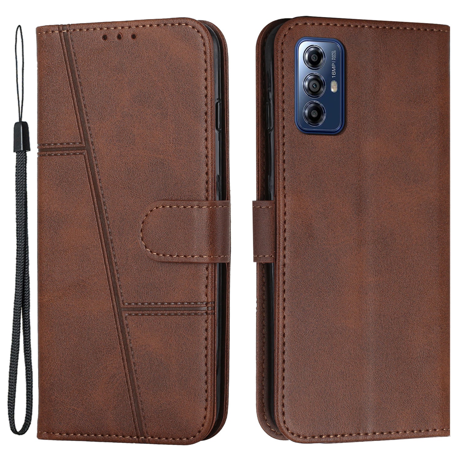 For Motorola Moto G Play (2024) 4G Wallet Case Leather Phone Cover Calf Texture - Black