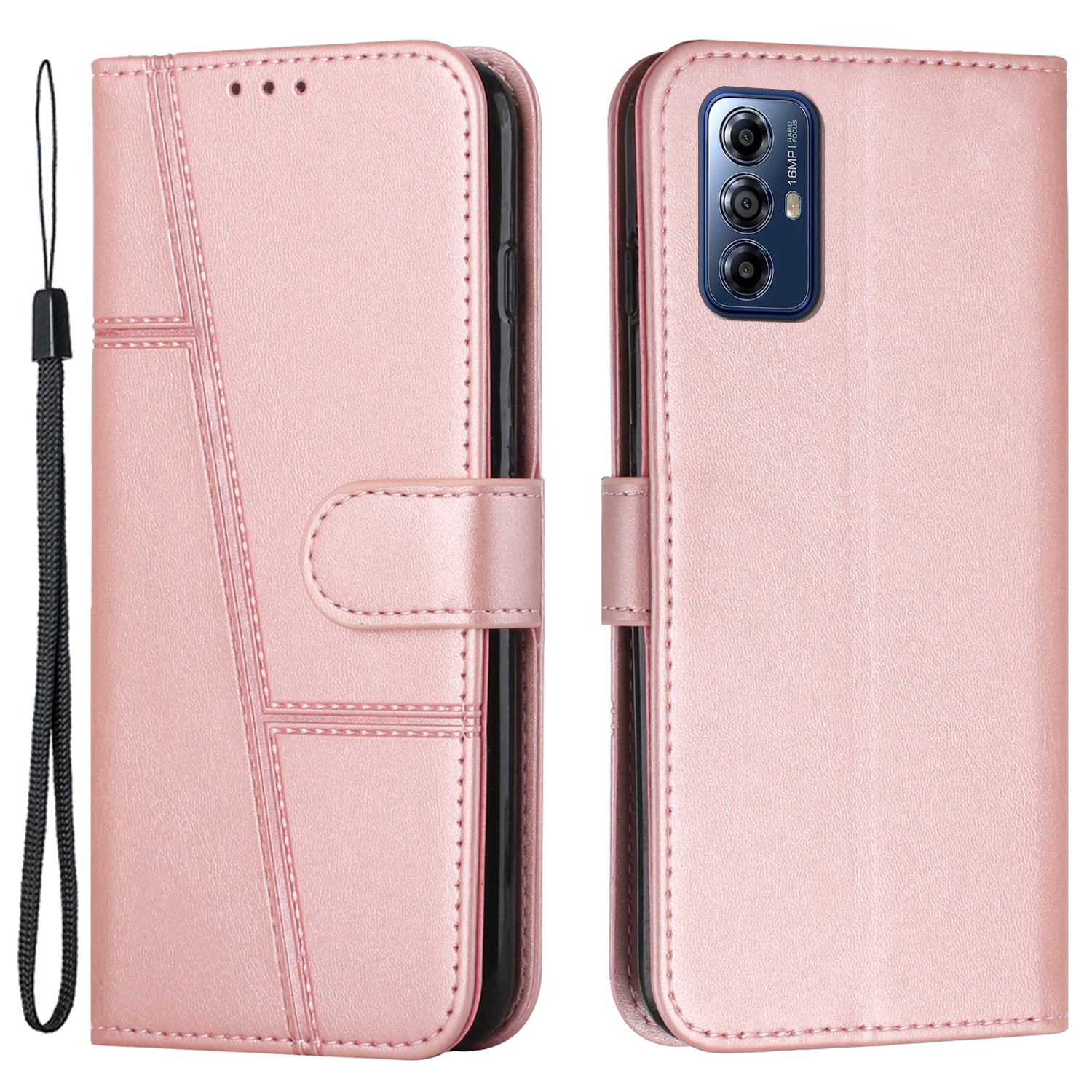 For Motorola Moto G Play (2024) 4G Wallet Case Leather Phone Cover Calf Texture - Black