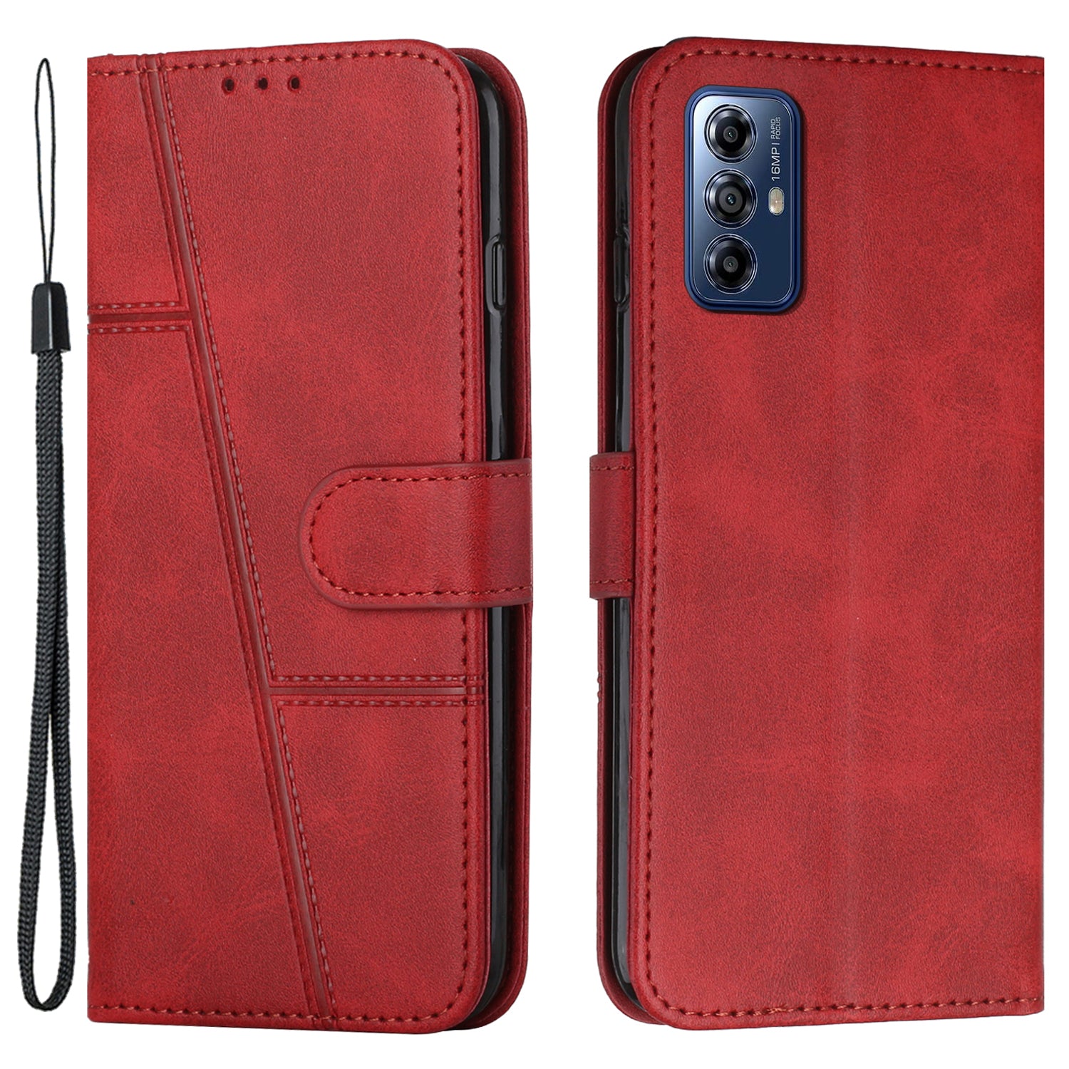 For Motorola Moto G Play (2024) 4G Wallet Case Leather Phone Cover Calf Texture - Black