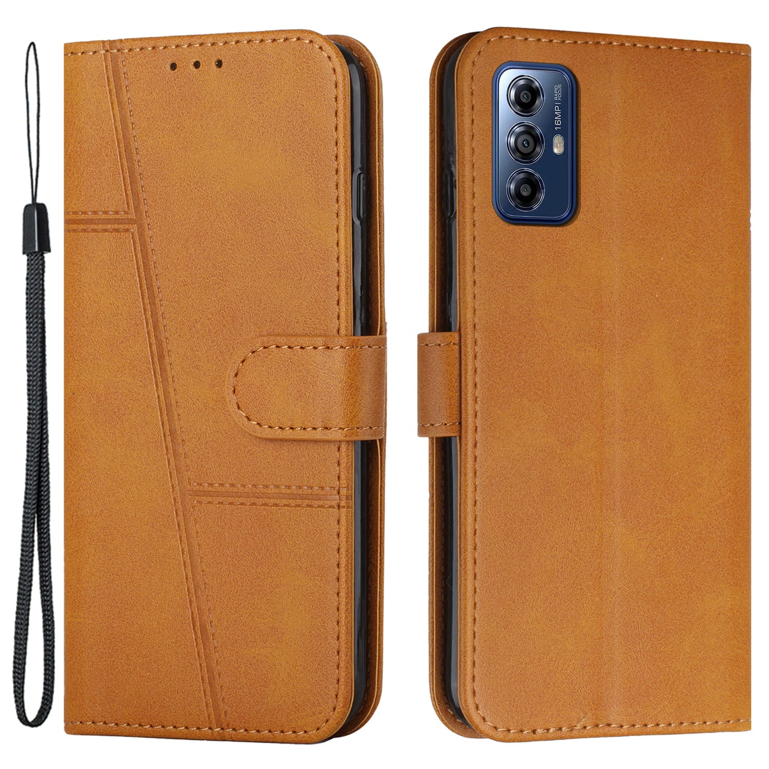 For Motorola Moto G Play (2024) 4G Wallet Case Leather Phone Cover Calf Texture - Black