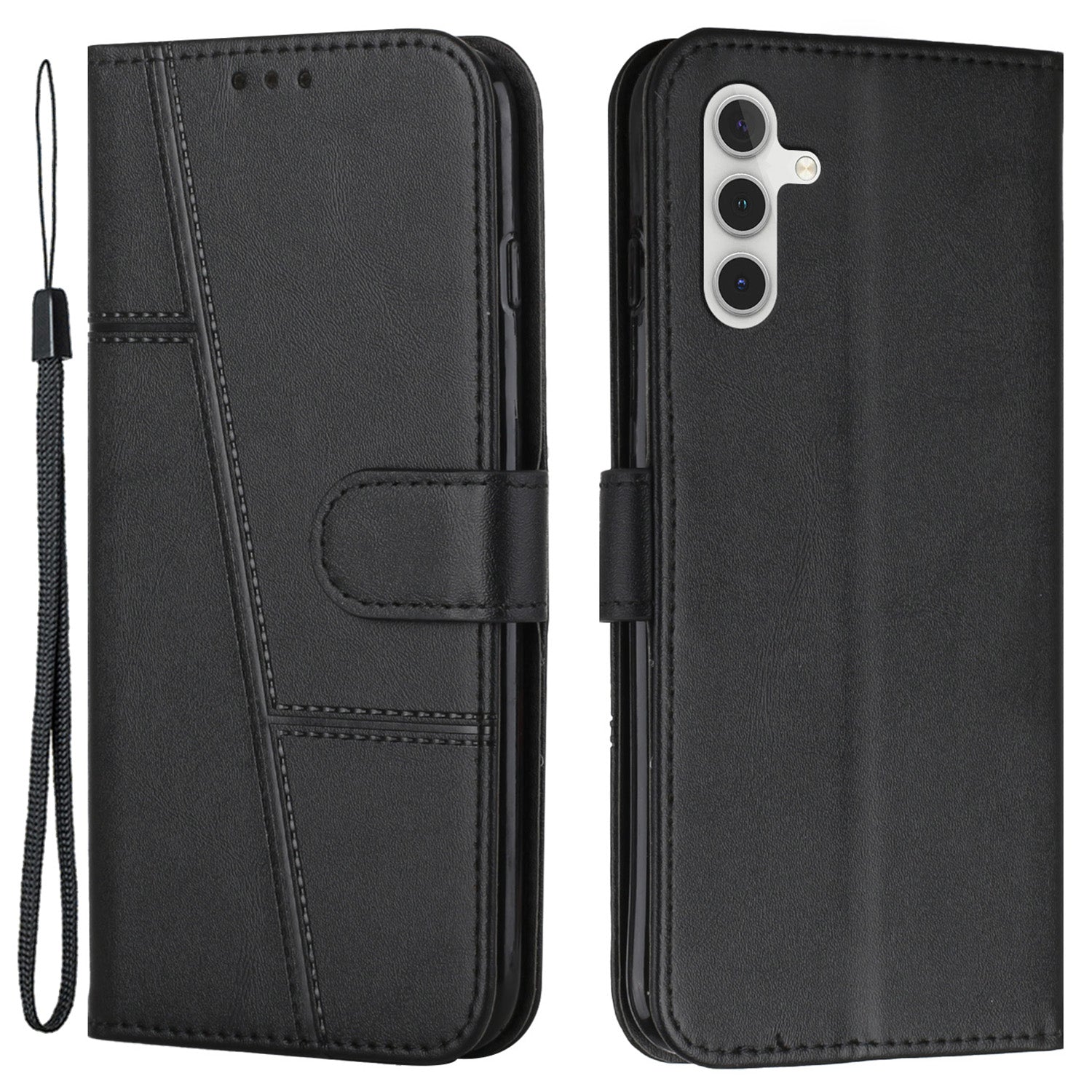 For Samsung Galaxy A55 5G Cell Phone Case Wallet PU Leather Phone Stand Cover - Black