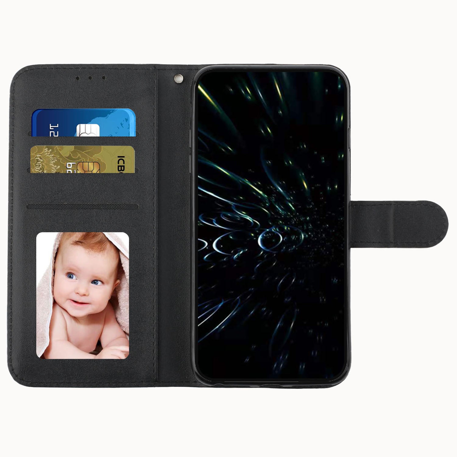 For Samsung Galaxy A55 5G Cell Phone Case Wallet PU Leather Phone Stand Cover - Black