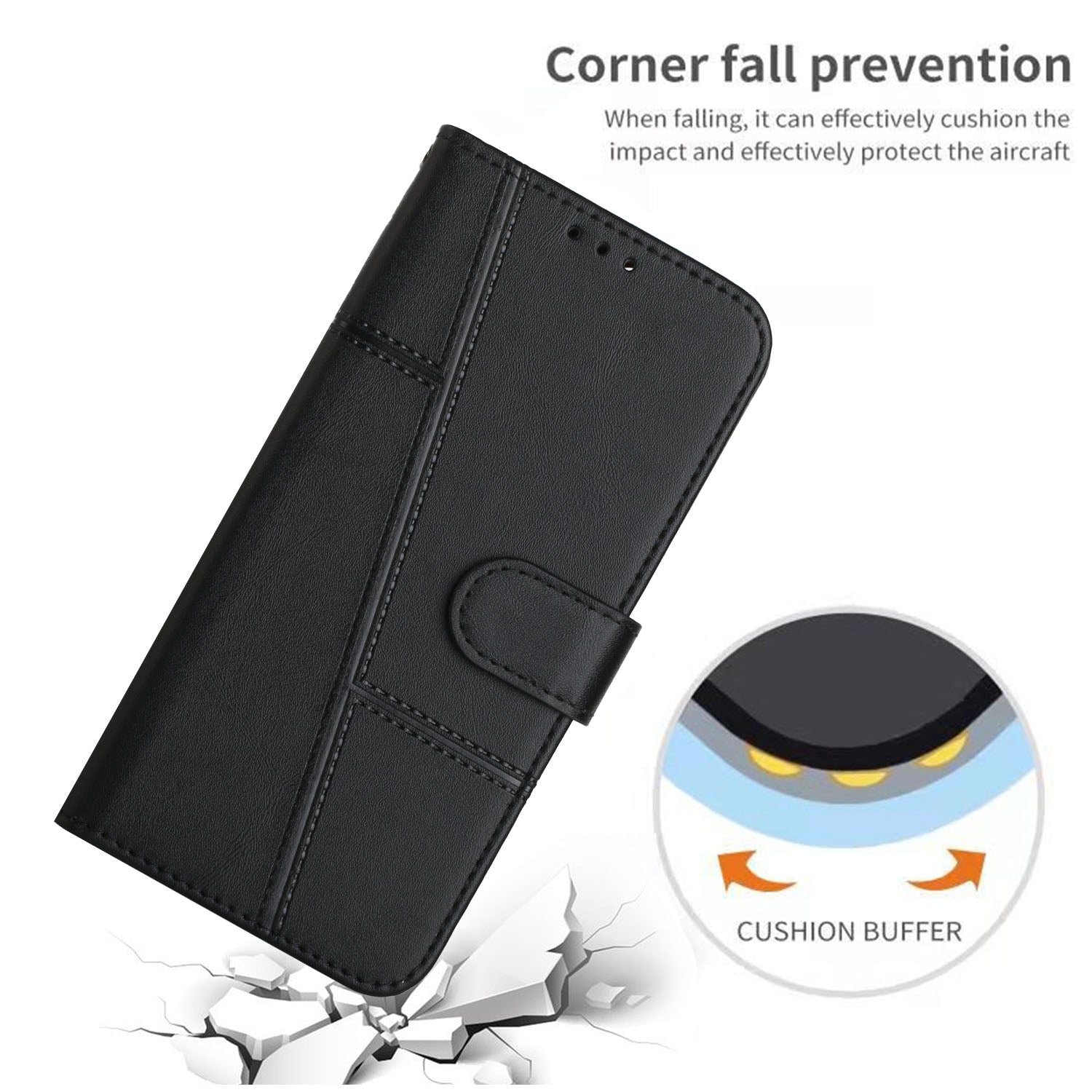 For Samsung Galaxy A55 5G Cell Phone Case Wallet PU Leather Phone Stand Cover - Black