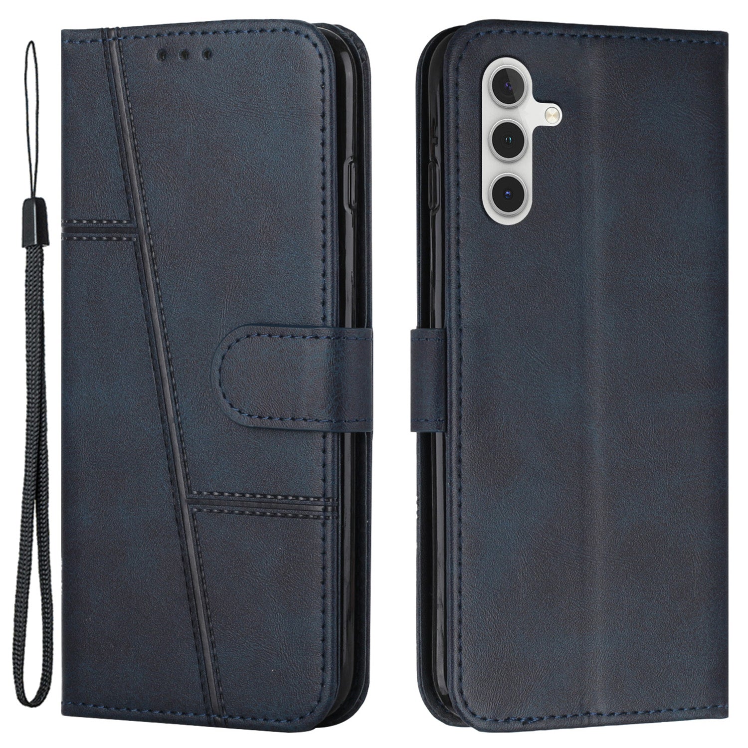For Samsung Galaxy A55 5G Cell Phone Case Wallet PU Leather Phone Stand Cover - Black