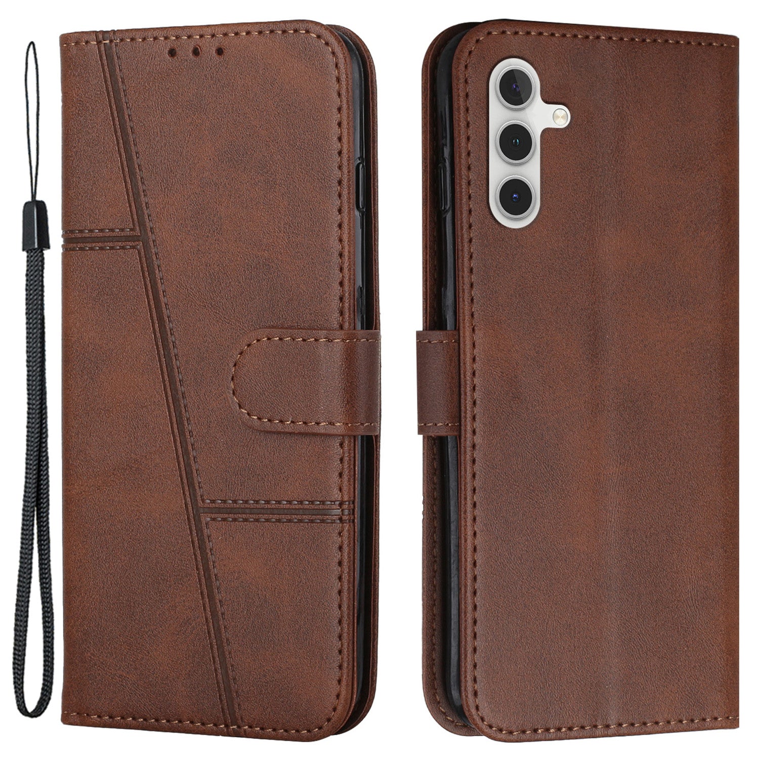 For Samsung Galaxy A55 5G Cell Phone Case Wallet PU Leather Phone Stand Cover - Black