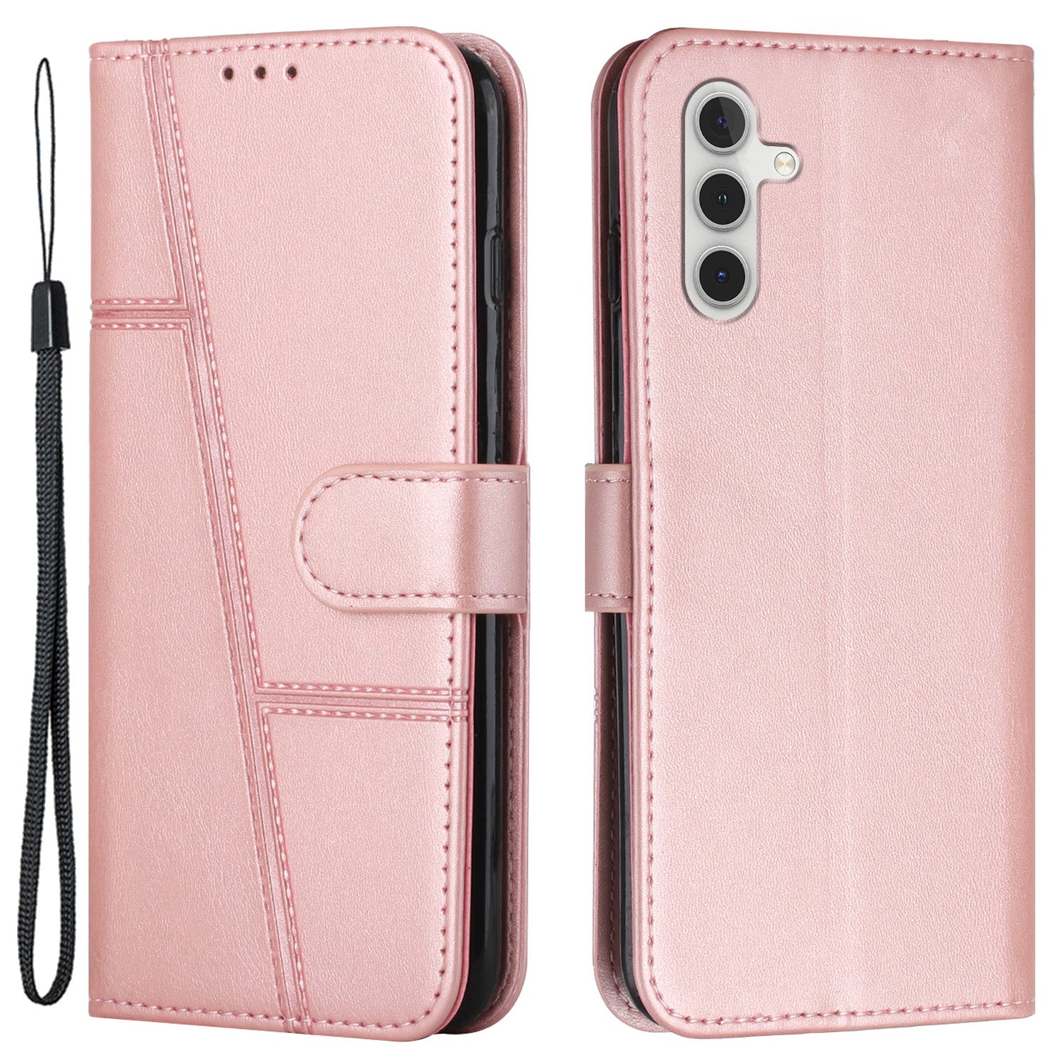 For Samsung Galaxy A55 5G Cell Phone Case Wallet PU Leather Phone Stand Cover - Black