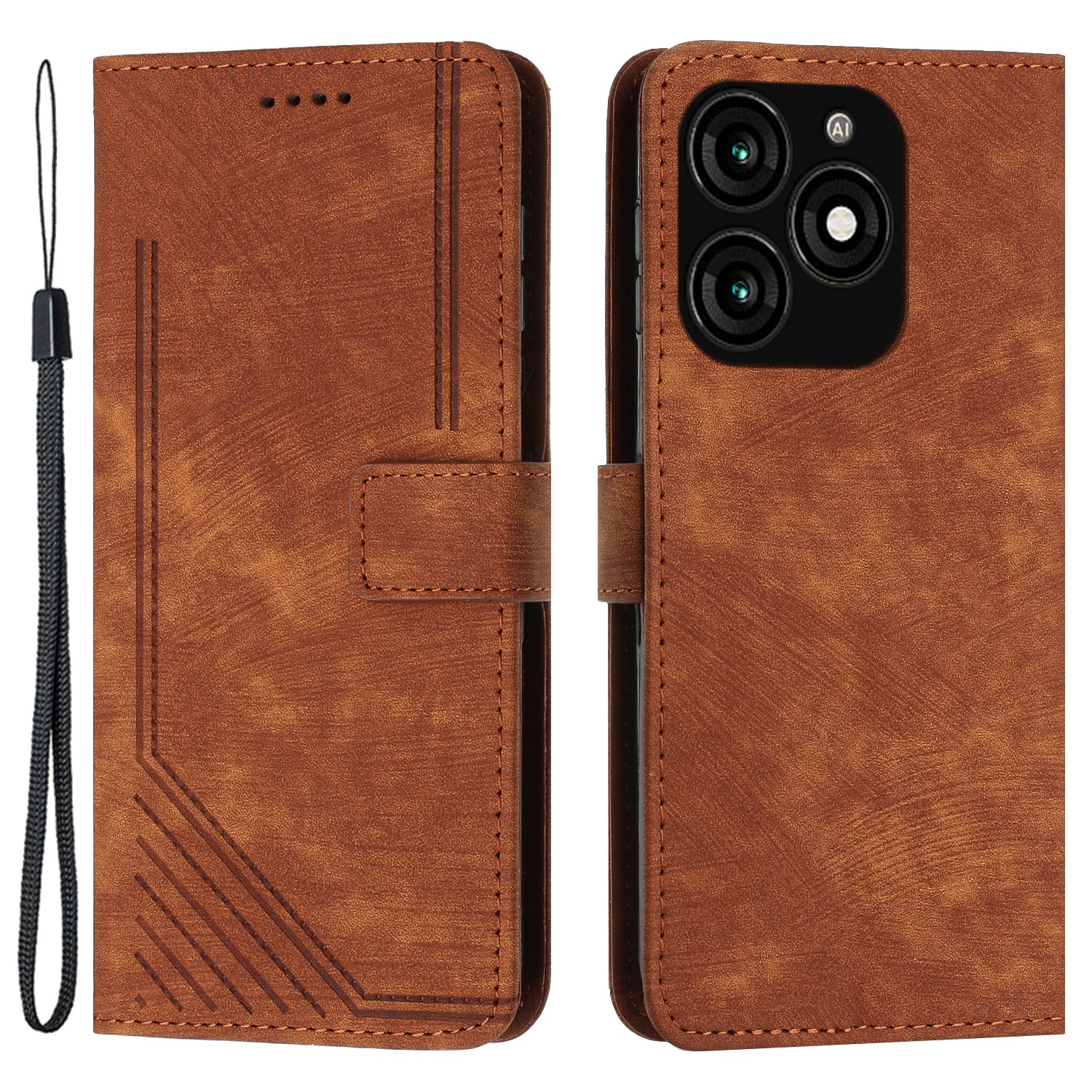 For Transsion Tecno Spark 20 Skin Touch Wallet Case PU Leather Stand Flip Phone Cover - Brown