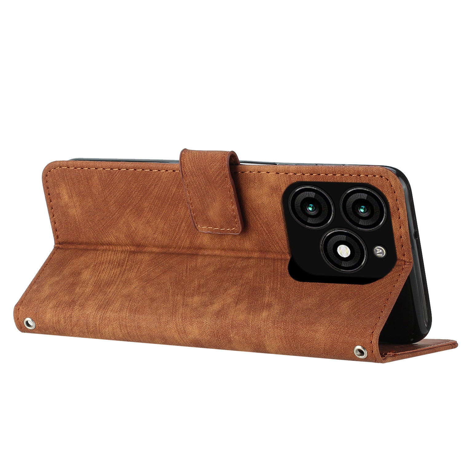 For Transsion Tecno Spark 20 Skin Touch Wallet Case PU Leather Stand Flip Phone Cover - Brown