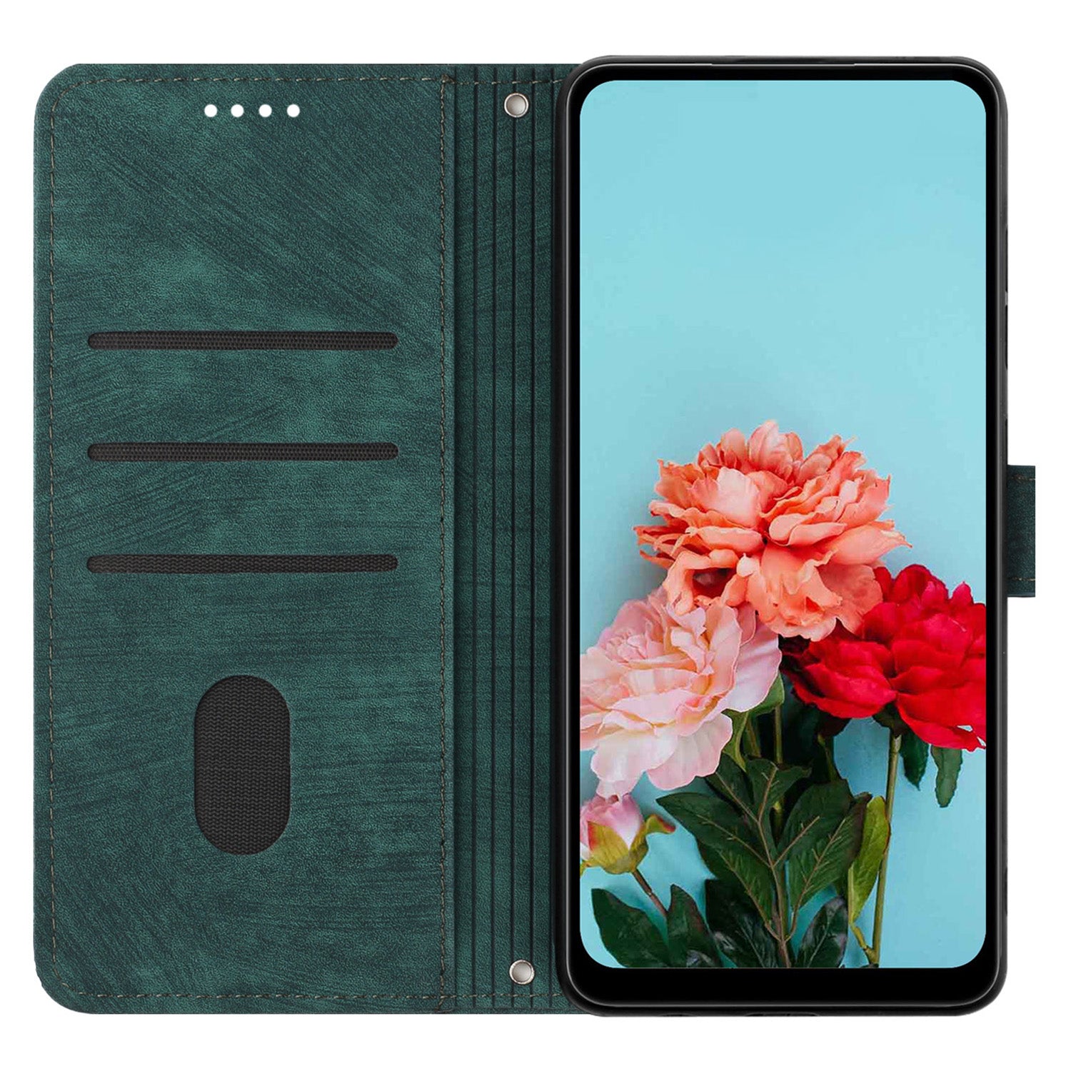 For Xiaomi Redmi K70E 5G / Poco X6 Pro 5G Phone Case Wallet PU Leather Flip Line Imprinted Cover - Green