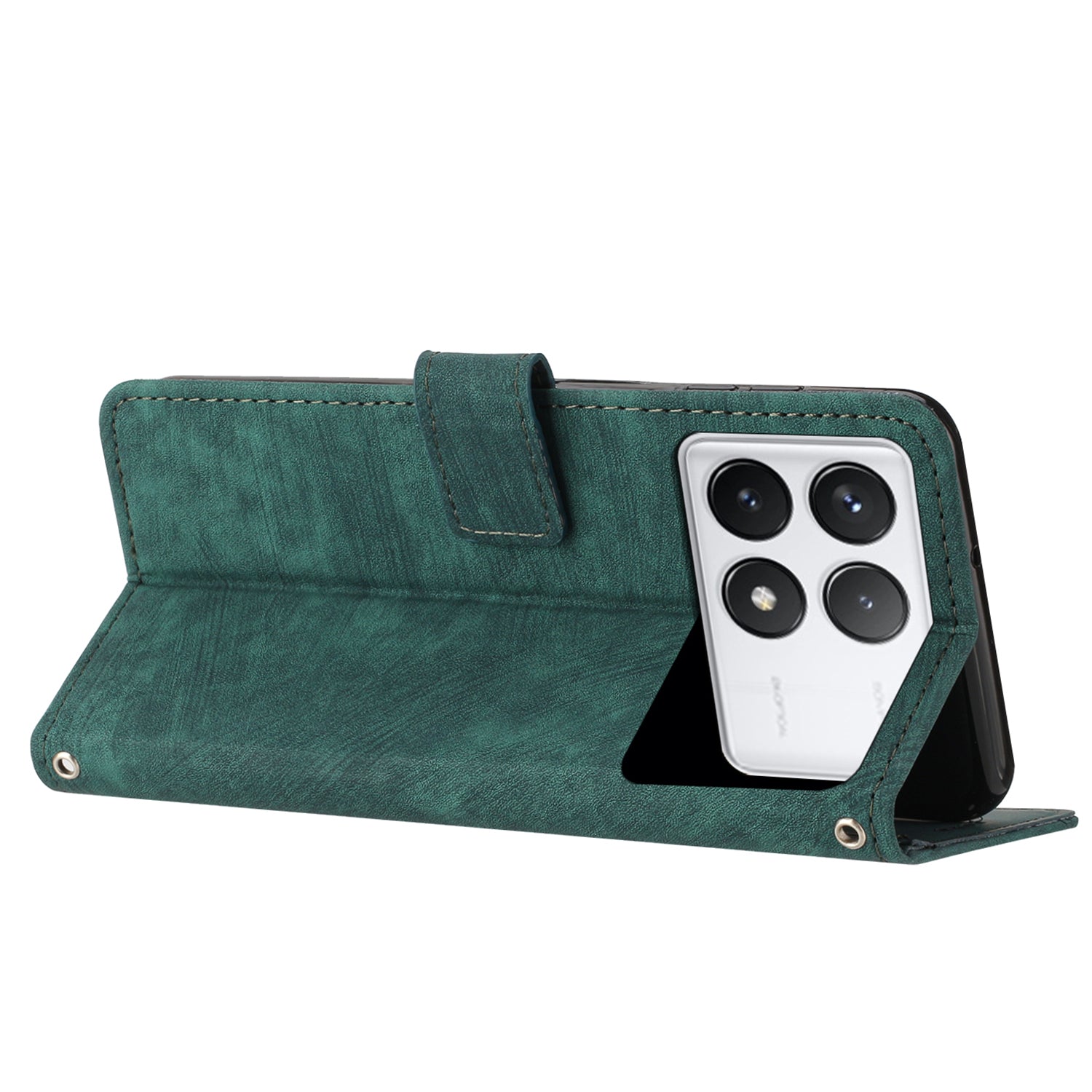 For Xiaomi Redmi K70E 5G / Poco X6 Pro 5G Phone Case Wallet PU Leather Flip Line Imprinted Cover - Green