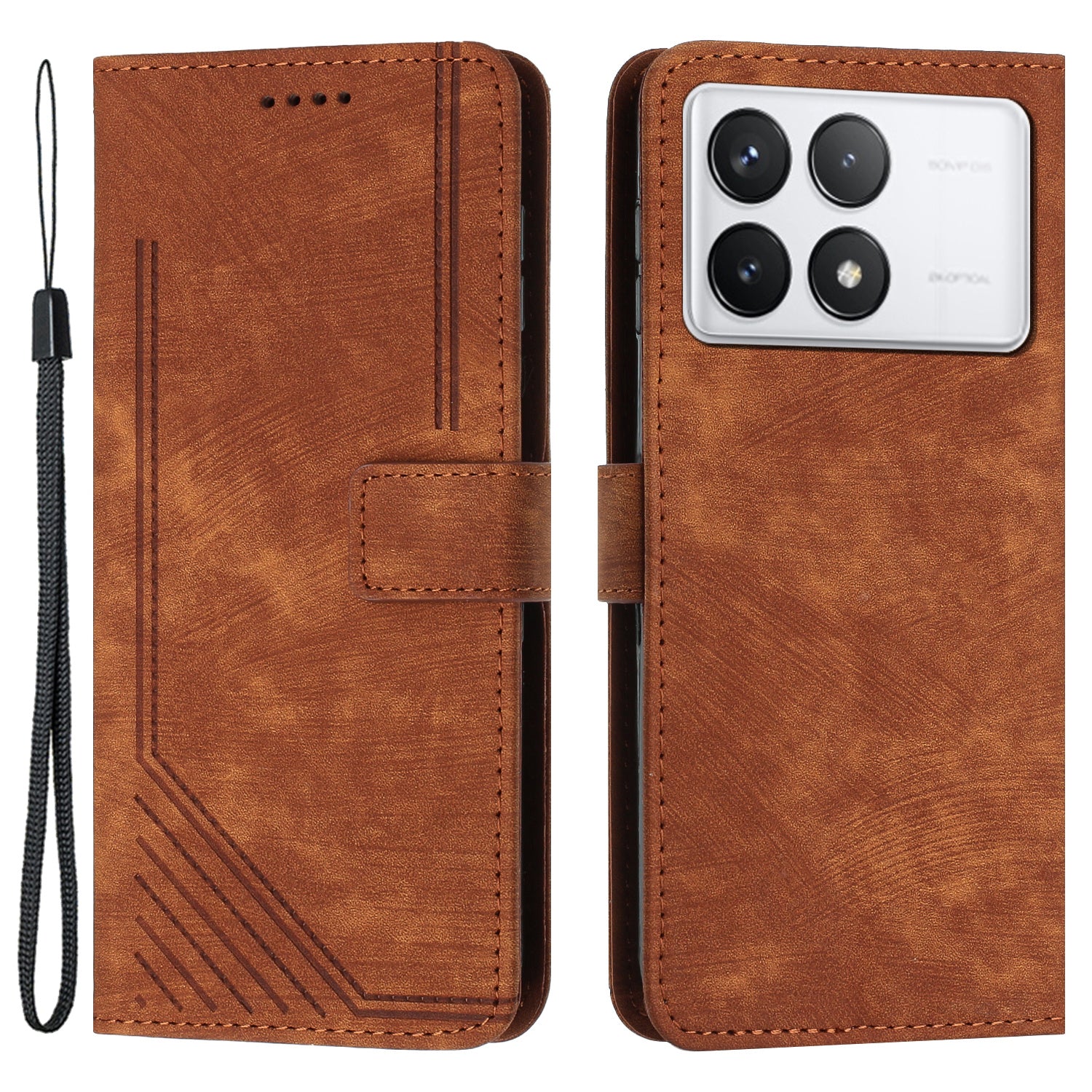 For Xiaomi Redmi K70E 5G / Poco X6 Pro 5G Phone Case Wallet PU Leather Flip Line Imprinted Cover - Green