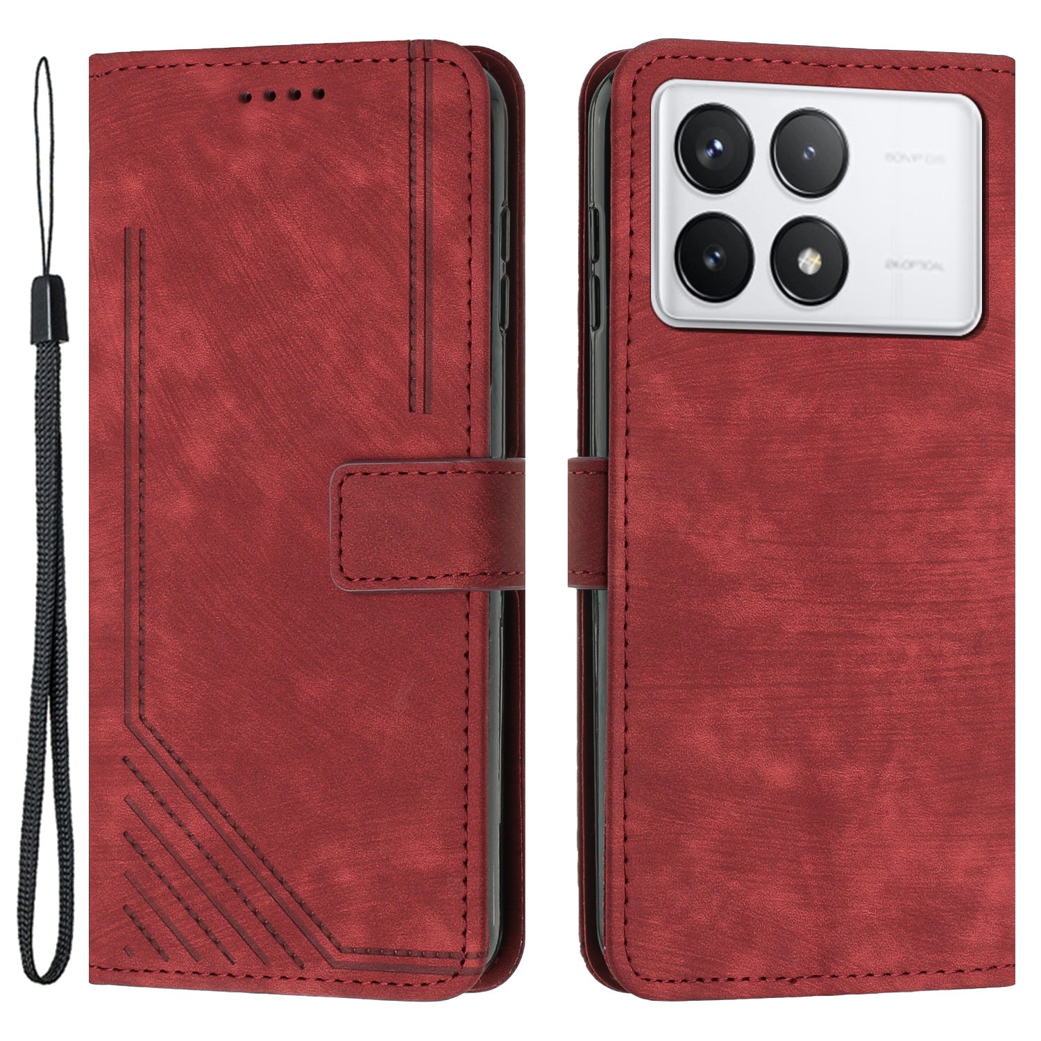 For Xiaomi Redmi K70E 5G / Poco X6 Pro 5G Phone Case Wallet PU Leather Flip Line Imprinted Cover - Green