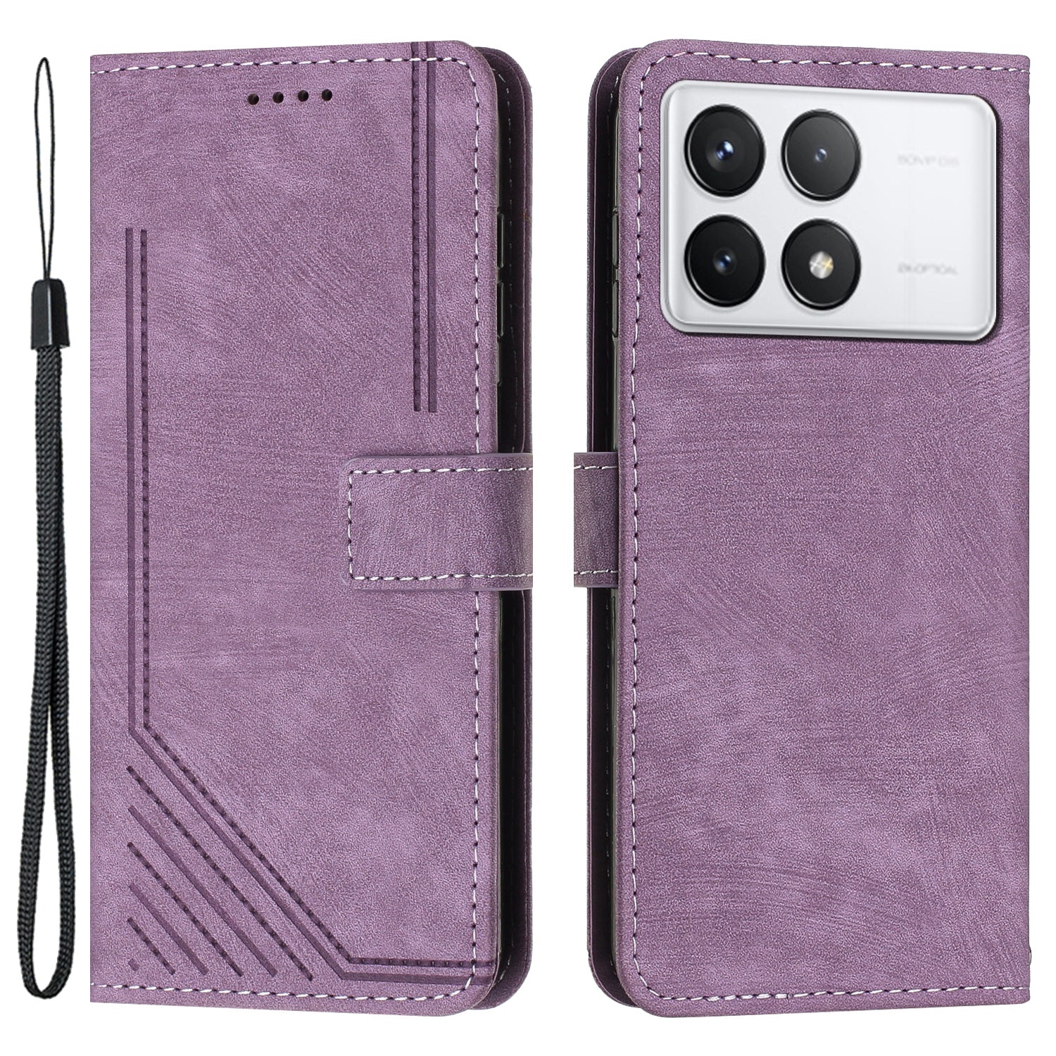 For Xiaomi Redmi K70E 5G / Poco X6 Pro 5G Phone Case Wallet PU Leather Flip Line Imprinted Cover - Green