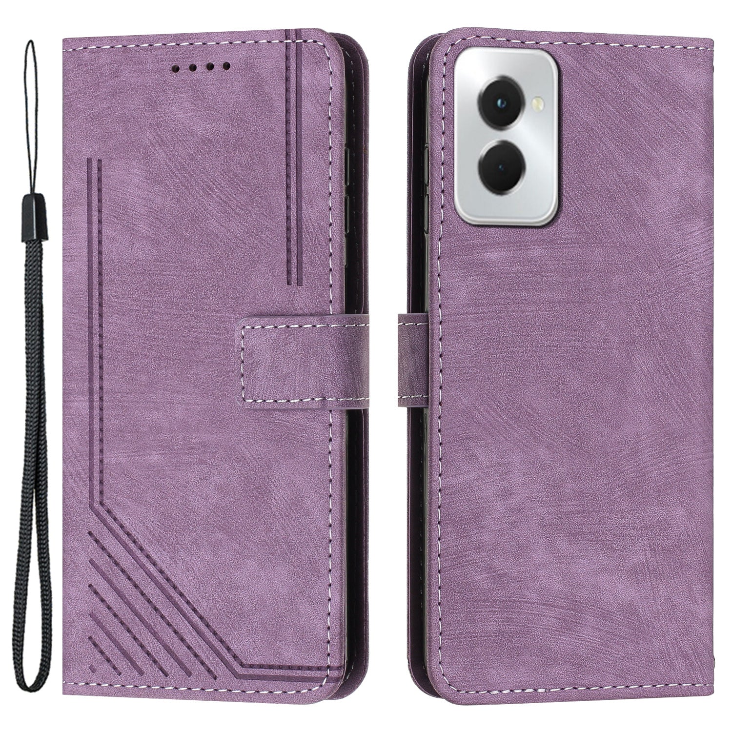 For Motorola Moto G Power (2024) Leather Case Line Imprinted Phone Cover Skin-Feel Texture - Purple