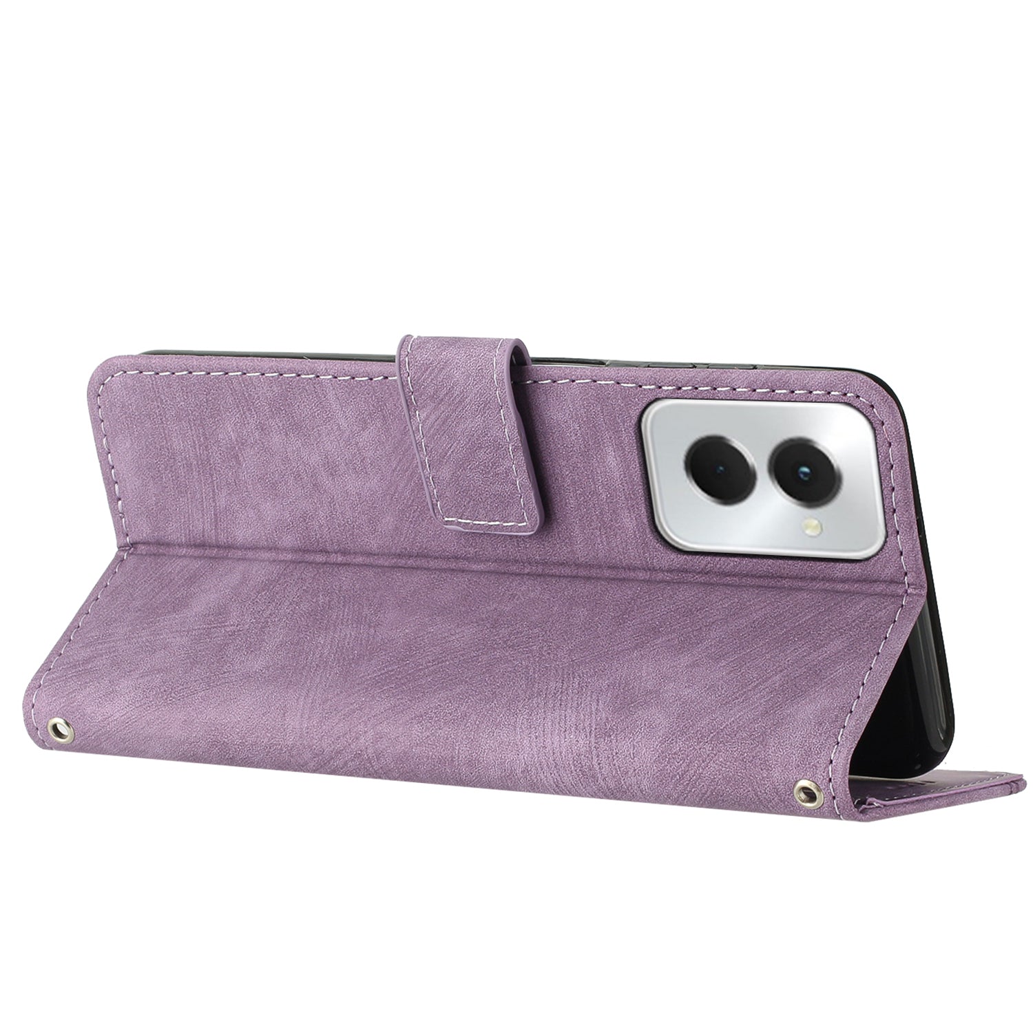For Motorola Moto G Power (2024) Leather Case Line Imprinted Phone Cover Skin-Feel Texture - Purple