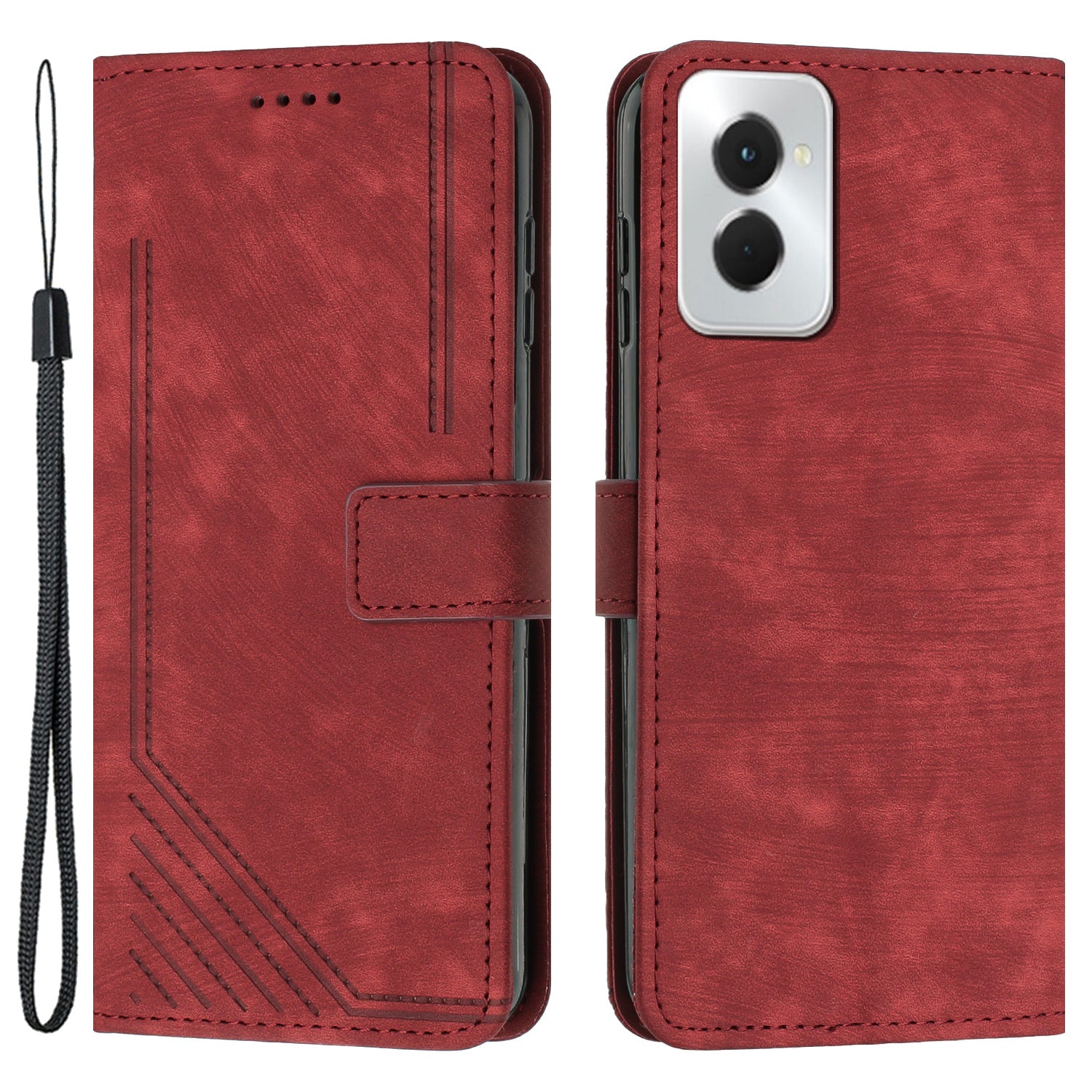 For Motorola Moto G Power (2024) Leather Case Line Imprinted Phone Cover Skin-Feel Texture - Purple