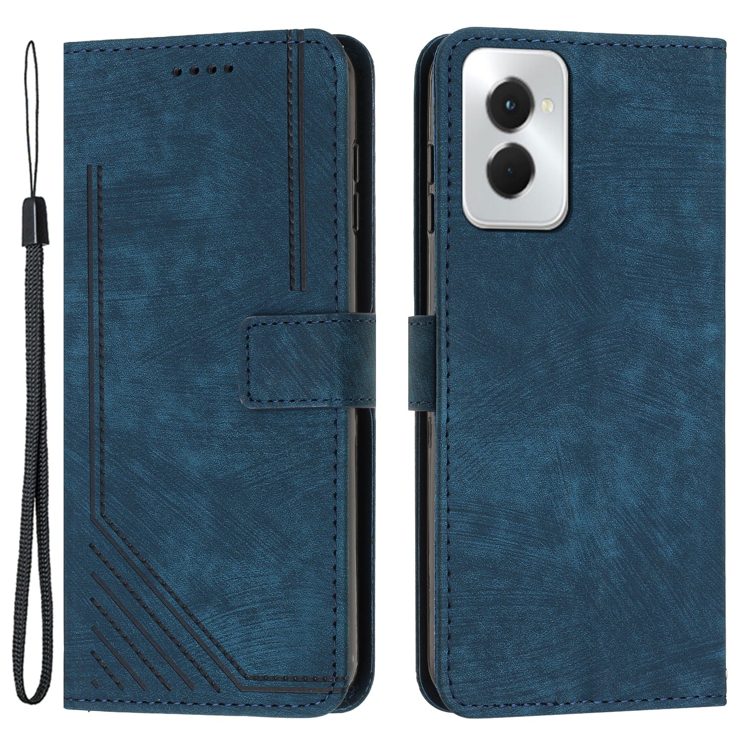 For Motorola Moto G Power (2024) Leather Case Line Imprinted Phone Cover Skin-Feel Texture - Purple