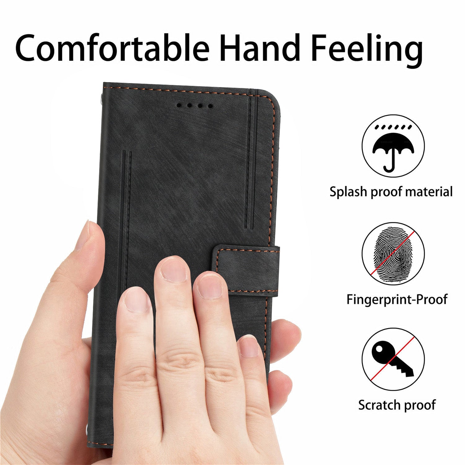 For Transsion itel A70 Leather Phone Case Skin-Friendly Folding Stand Cover Line Imprinted - Black