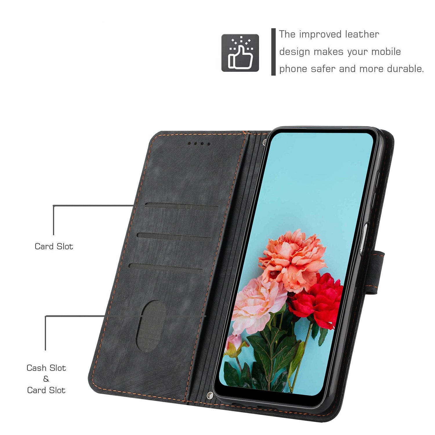 For Transsion itel A70 Leather Phone Case Skin-Friendly Folding Stand Cover Line Imprinted - Black