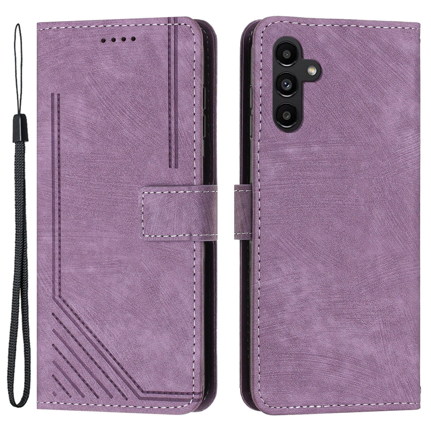 For Samsung Galaxy A35 5G Line Skin-Feel Phone Case Folio PU Leather Cover Wallet - Black