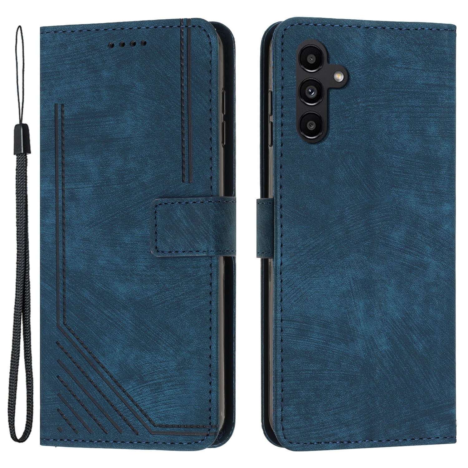 For Samsung Galaxy A35 5G Line Skin-Feel Phone Case Folio PU Leather Cover Wallet - Black
