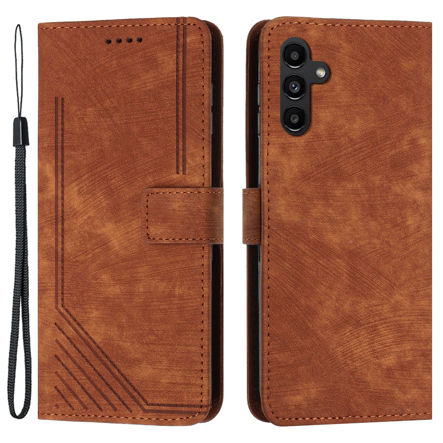 For Samsung Galaxy A35 5G Line Skin-Feel Phone Case Folio PU Leather Cover Wallet - Black