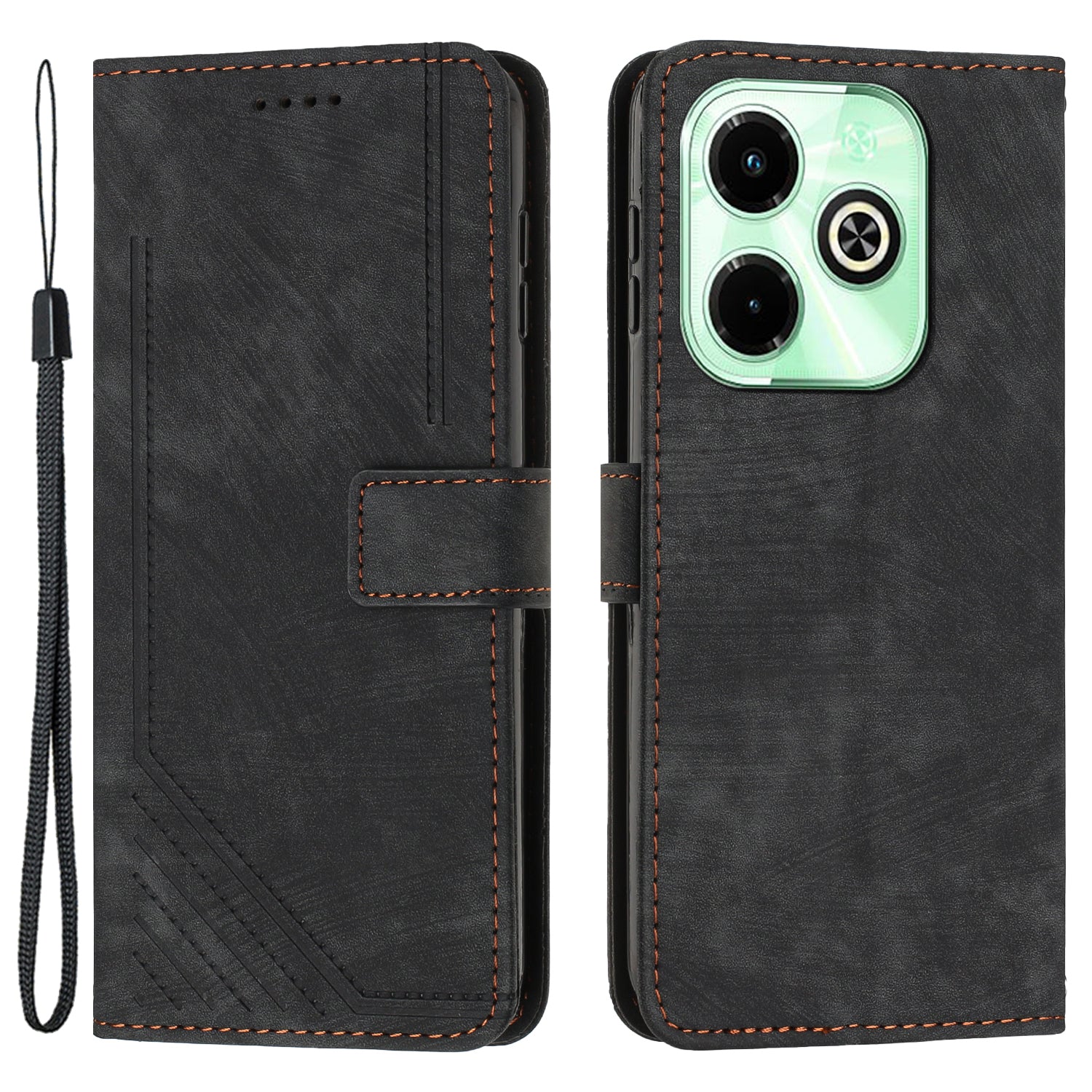 For Transsion Infinix Hot 40i Wallet Phone Cover Skin-Friendly Flip Leather Case Imprinted Line - Black