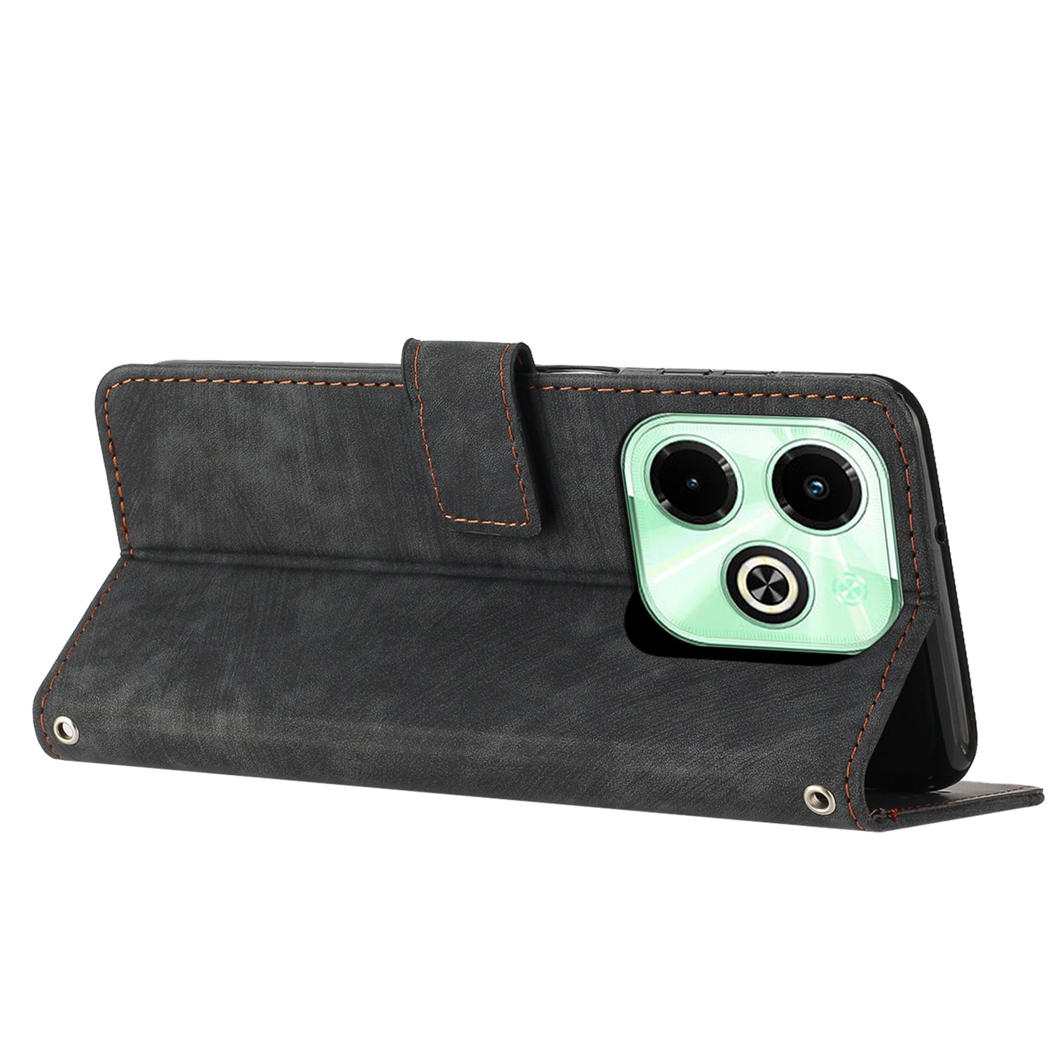 For Transsion Infinix Hot 40i Wallet Phone Cover Skin-Friendly Flip Leather Case Imprinted Line - Black