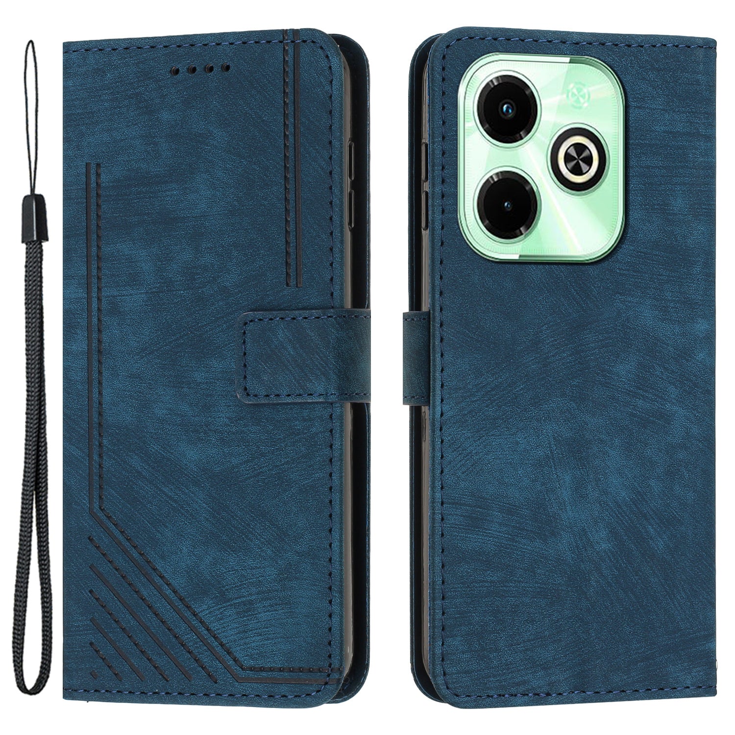 For Transsion Infinix Hot 40i Wallet Phone Cover Skin-Friendly Flip Leather Case Imprinted Line - Black