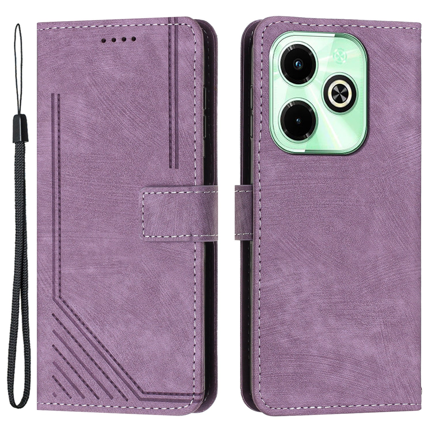 For Transsion Infinix Hot 40i Wallet Phone Cover Skin-Friendly Flip Leather Case Imprinted Line - Black