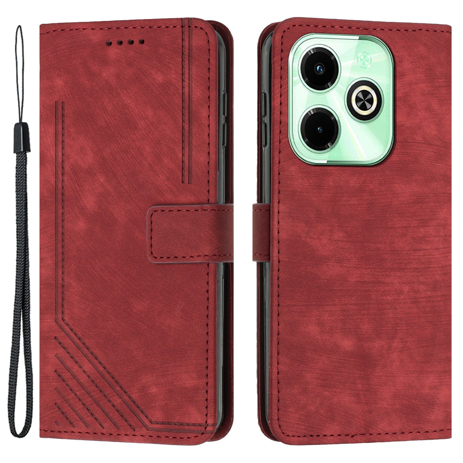 For Transsion Infinix Hot 40i Wallet Phone Cover Skin-Friendly Flip Leather Case Imprinted Line - Black