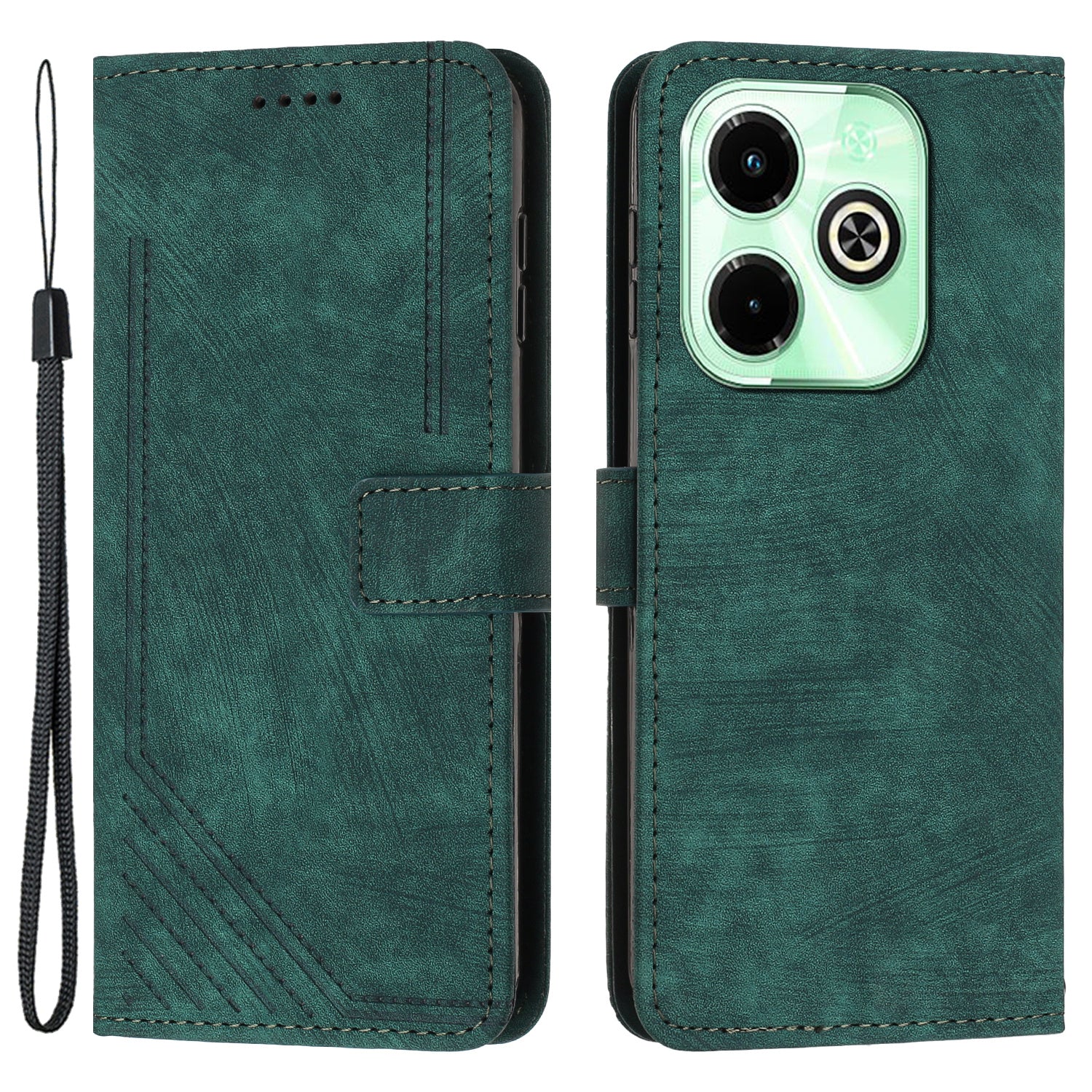 For Transsion Infinix Hot 40i Wallet Phone Cover Skin-Friendly Flip Leather Case Imprinted Line - Black