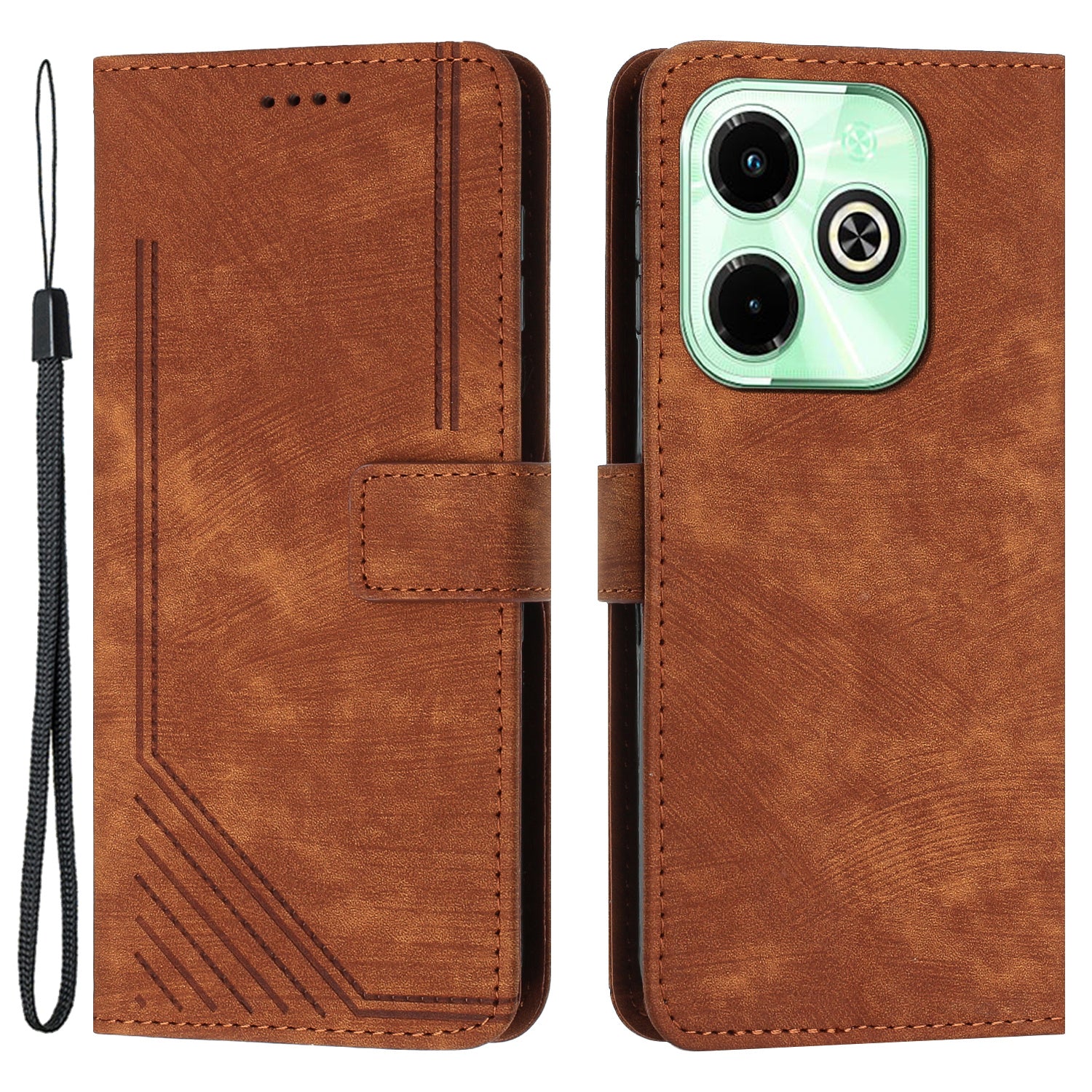 For Transsion Infinix Hot 40i Wallet Phone Cover Skin-Friendly Flip Leather Case Imprinted Line - Black