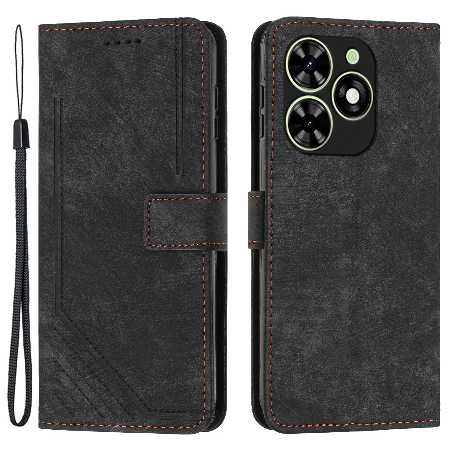 For Transsion Infinix Smart 8 4G Wallet PU Leather Case Line Imprinted Phone Cover Skin-Friendly Touch - Black
