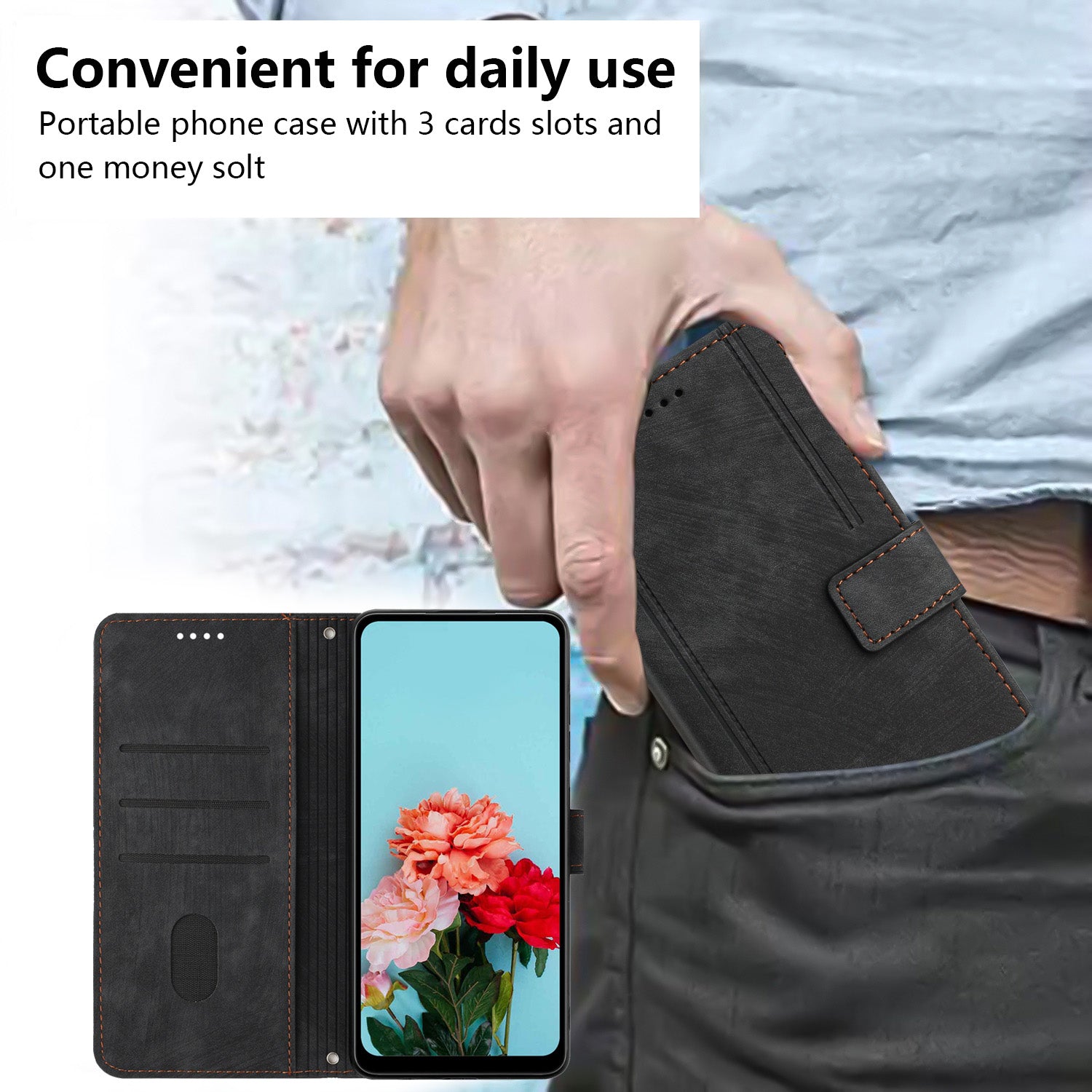For Transsion Infinix Smart 8 4G Wallet PU Leather Case Line Imprinted Phone Cover Skin-Friendly Touch - Black