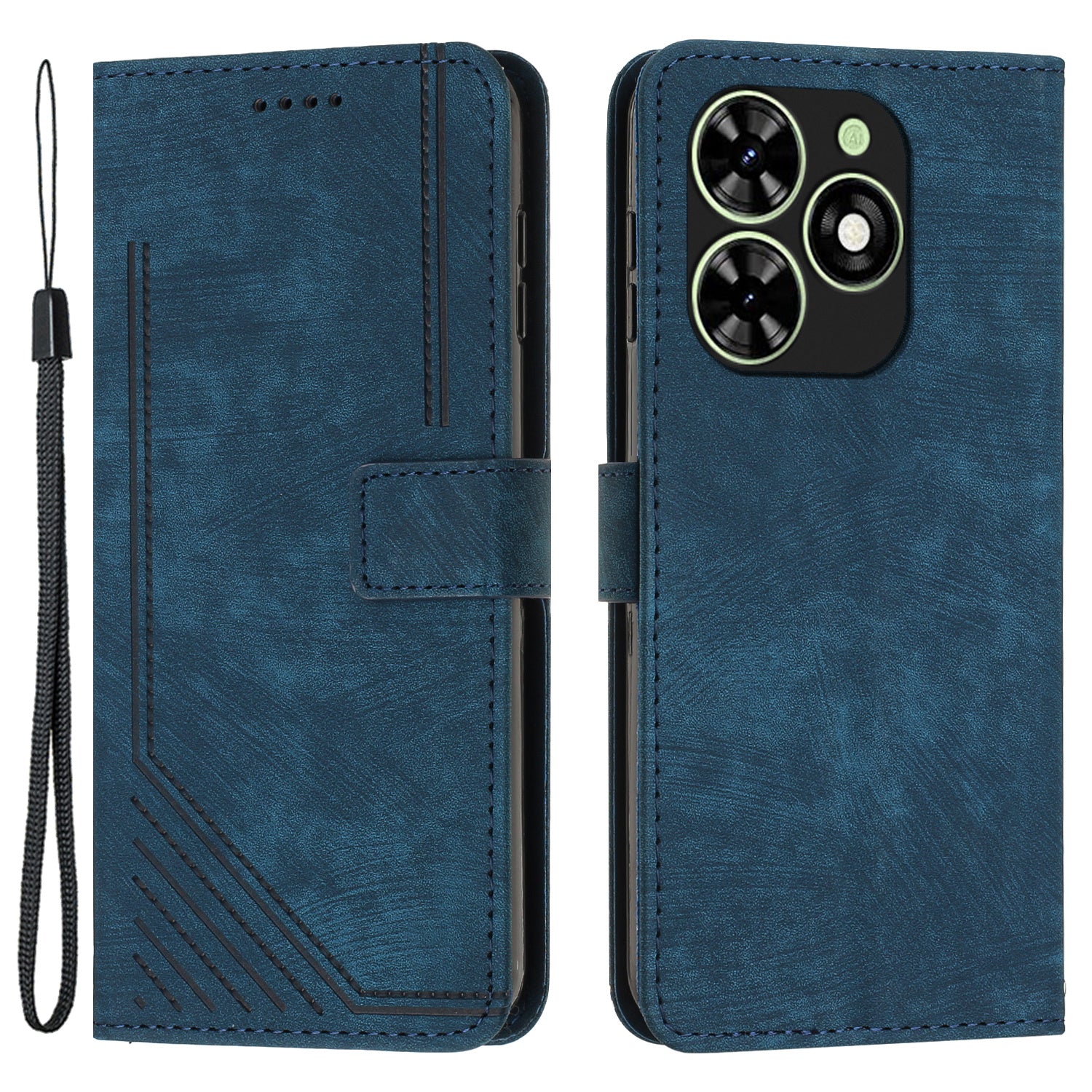 For Transsion Infinix Smart 8 4G Wallet PU Leather Case Line Imprinted Phone Cover Skin-Friendly Touch - Black