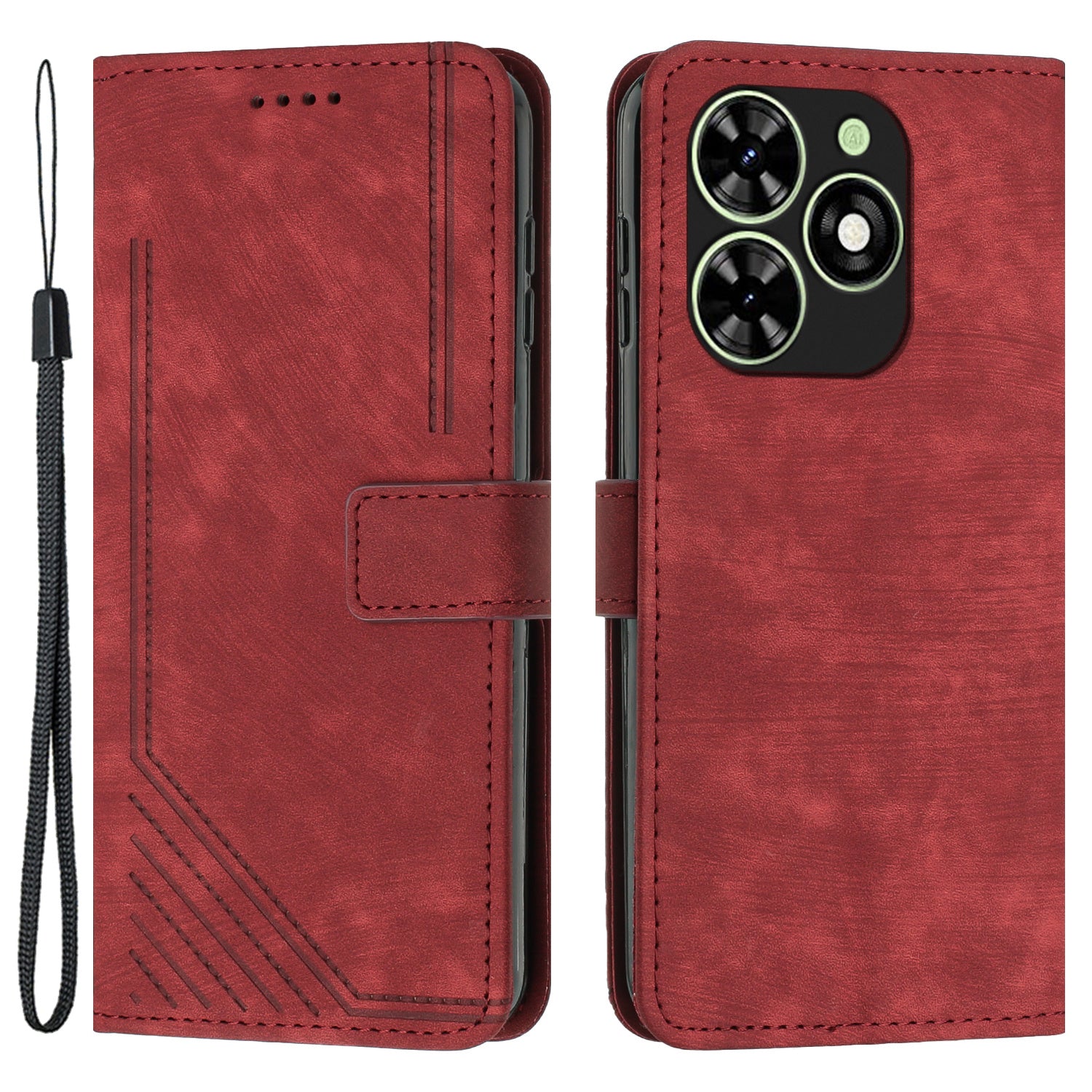For Transsion Infinix Smart 8 4G Wallet PU Leather Case Line Imprinted Phone Cover Skin-Friendly Touch - Black