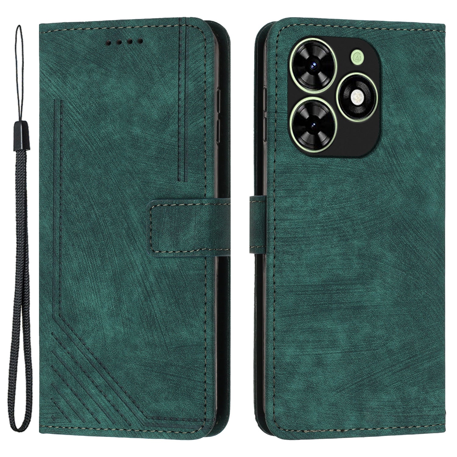 For Transsion Infinix Smart 8 4G Wallet PU Leather Case Line Imprinted Phone Cover Skin-Friendly Touch - Black