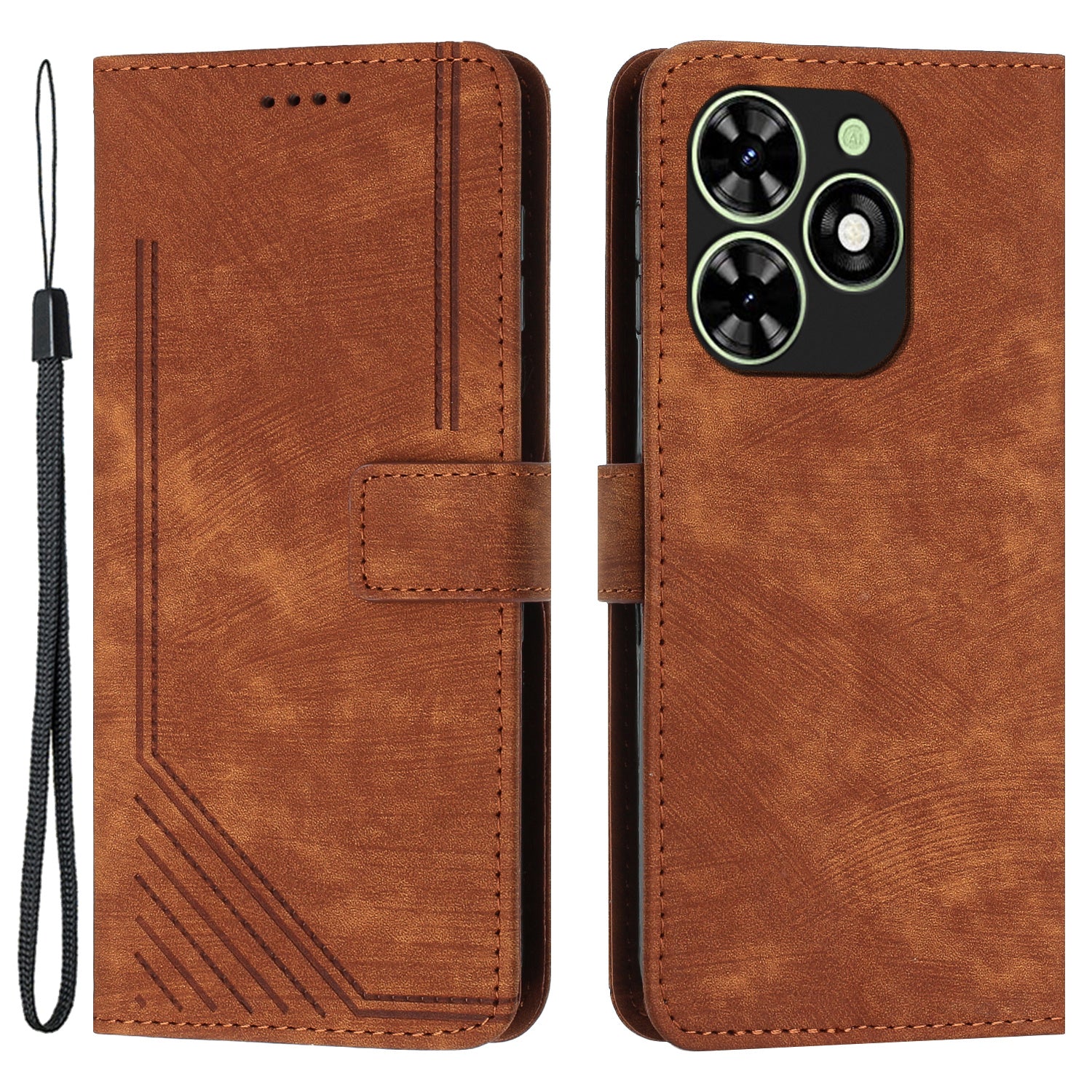 For Transsion Infinix Smart 8 4G Wallet PU Leather Case Line Imprinted Phone Cover Skin-Friendly Touch - Black